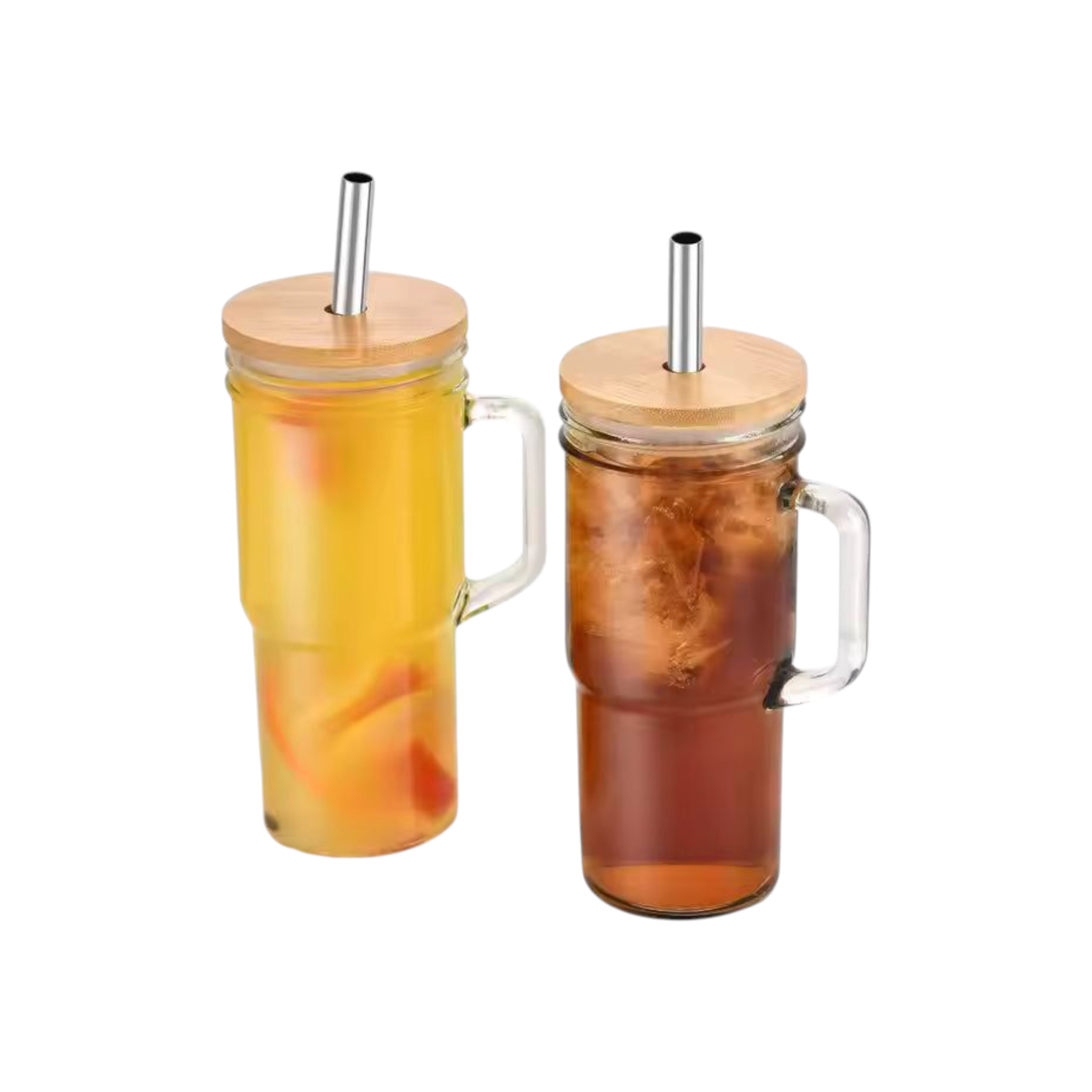 Aqua Glass Drinking Tumbler 1L with Bamboo Lid 2pack