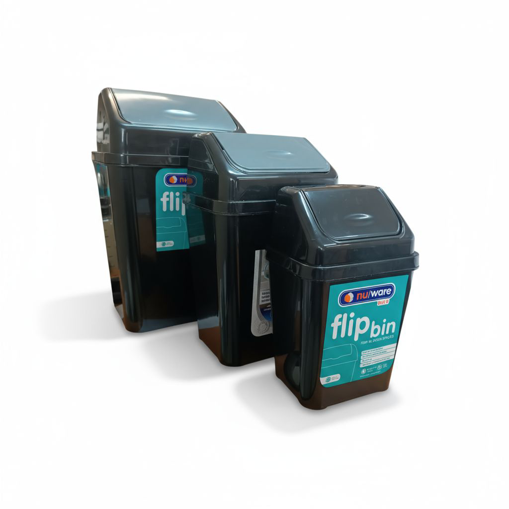 Nu Ware Plastic Flip Dustbin 3pc Set 4-10L-17L
