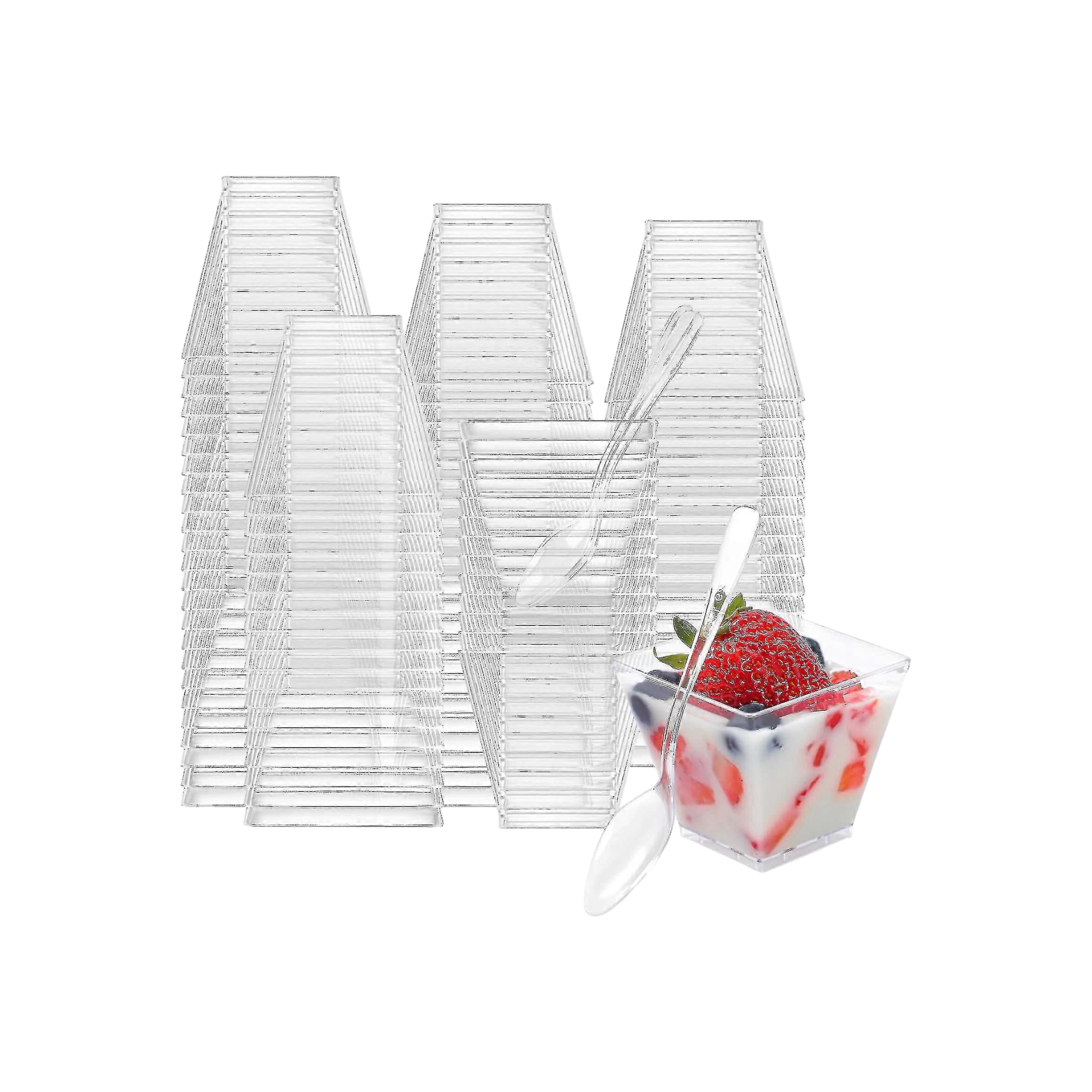 Acrylic Plastic Mini Square Clear Reusable Plastic Dessert Cups 60ml 10Pcs 5x2.8x4.5cm