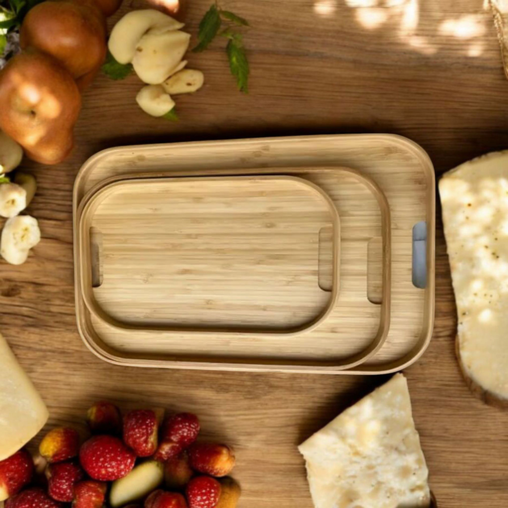 Rectangular Bamboo Wooden Serving Trays Light Brown