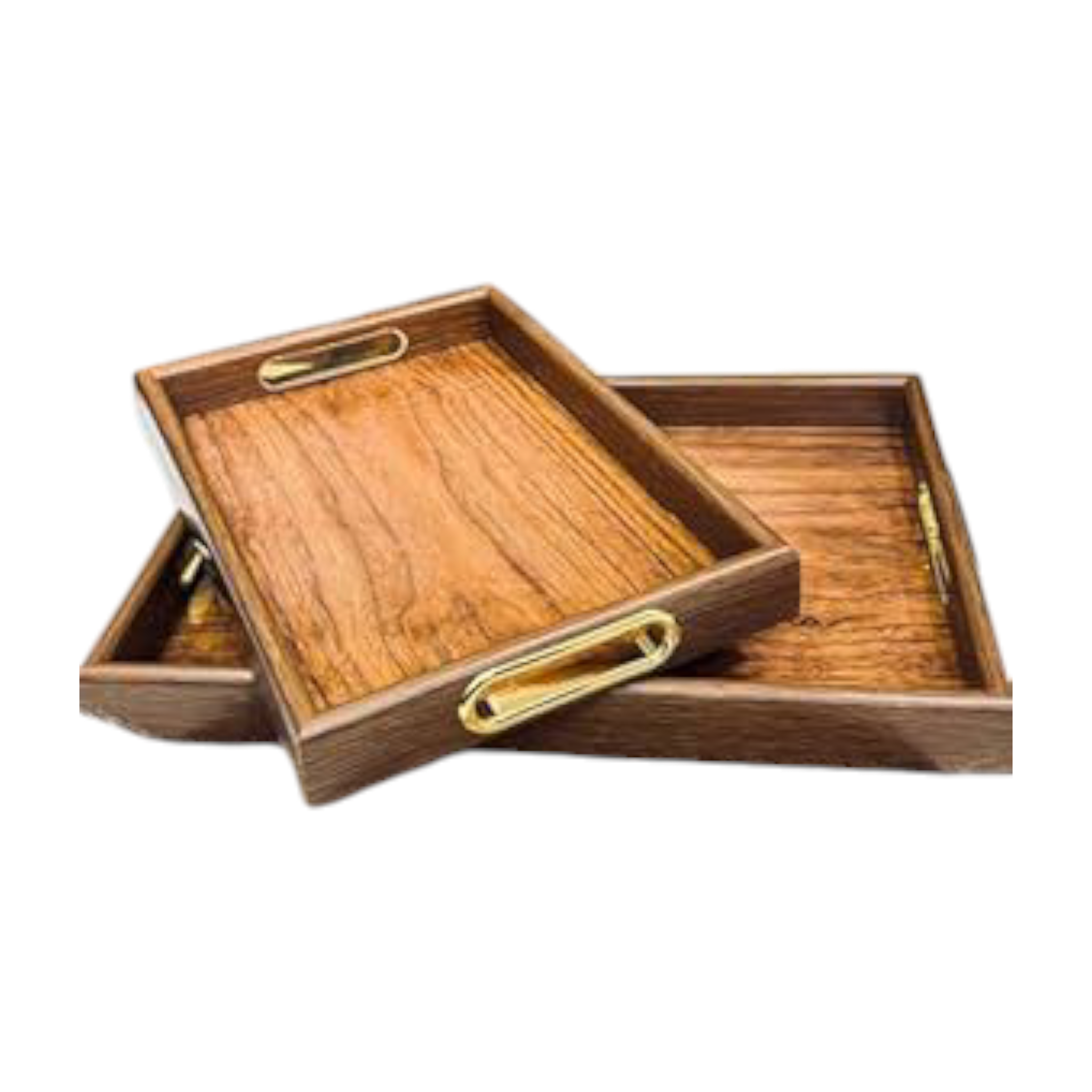 Rectangular Woodgrain Serving Tray with Gold Handles 41.5x28x4cm