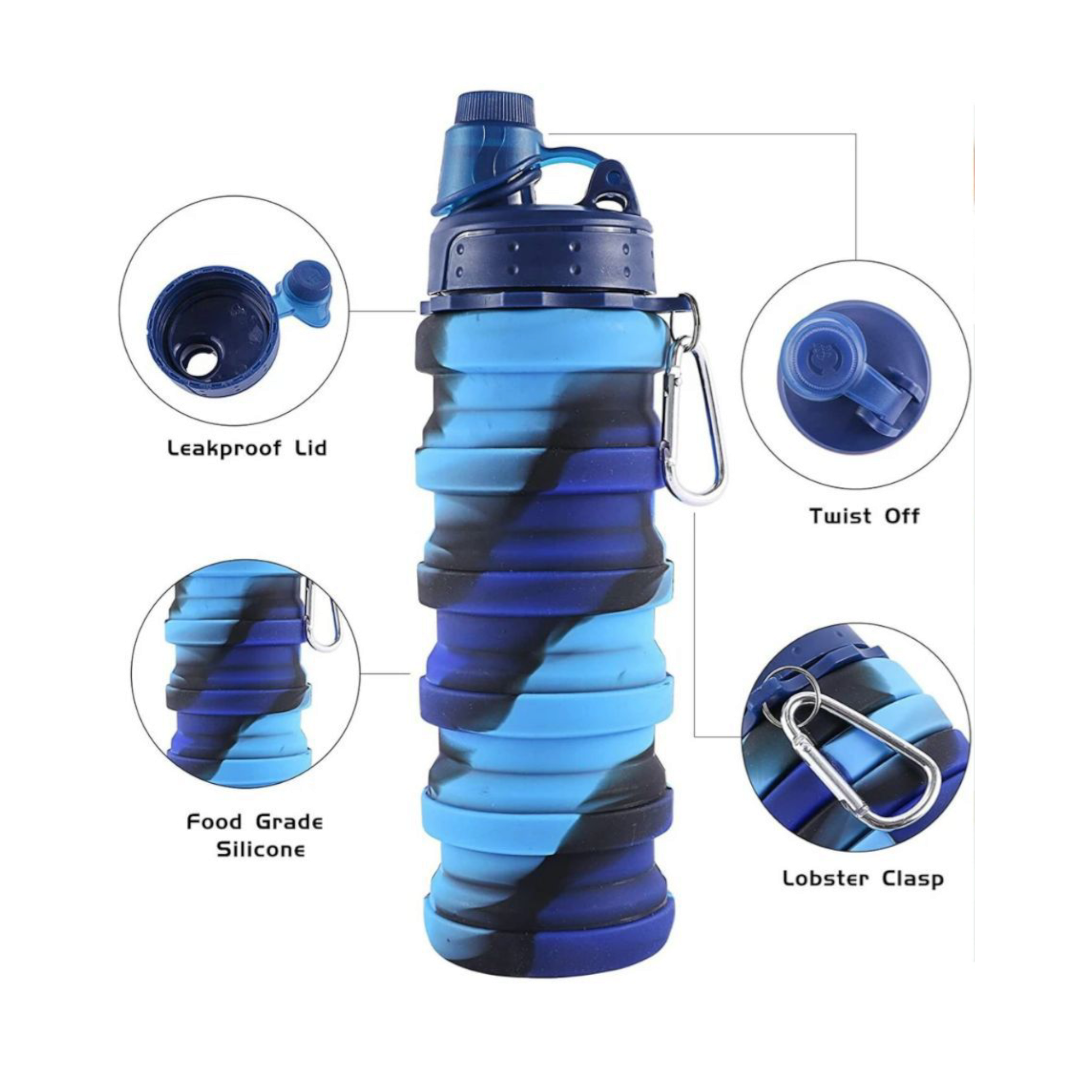 Silicone Collapsible Adjustable Water Drinking Bottle 13.5x7cm