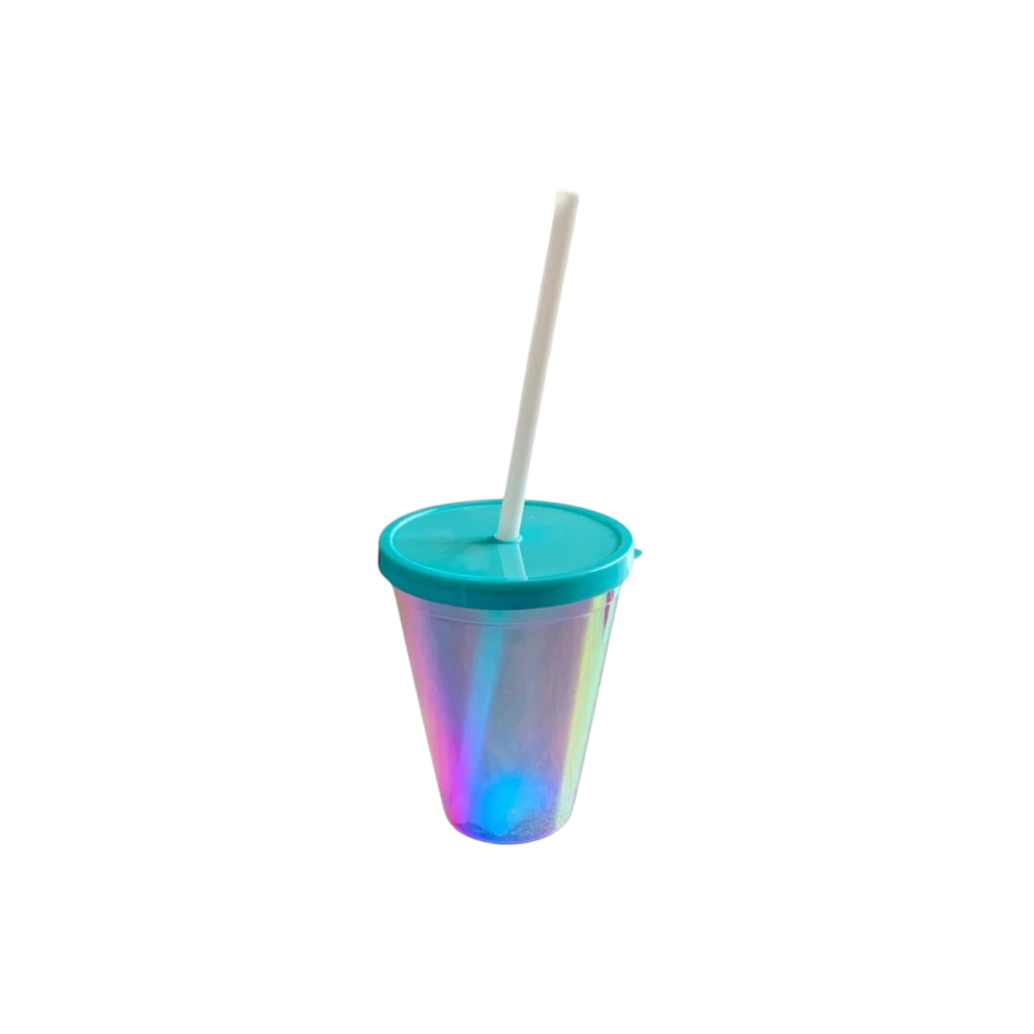 420ml Hologrpahic Drinking Cup Tumbler with Colour Lid & Straw