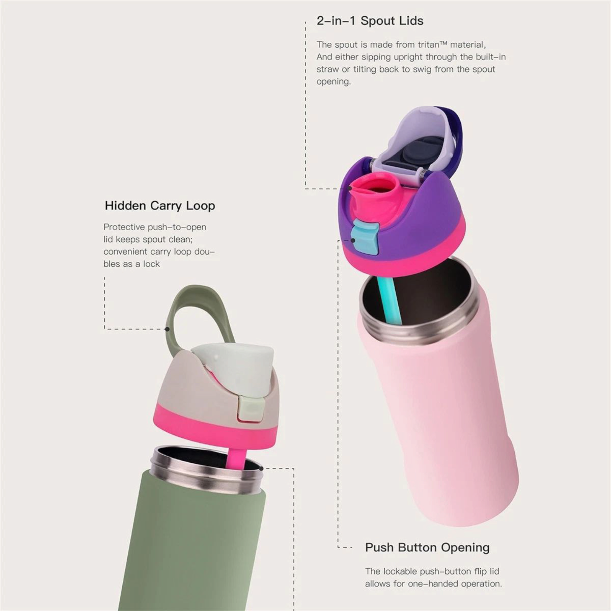 960ml Aqua Stainless Steel Double-Layer Insulated Water Bottle -1pc