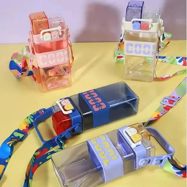 Cute Double Drinking Water Bottle Portable 2 in 1 with Straw 520ml