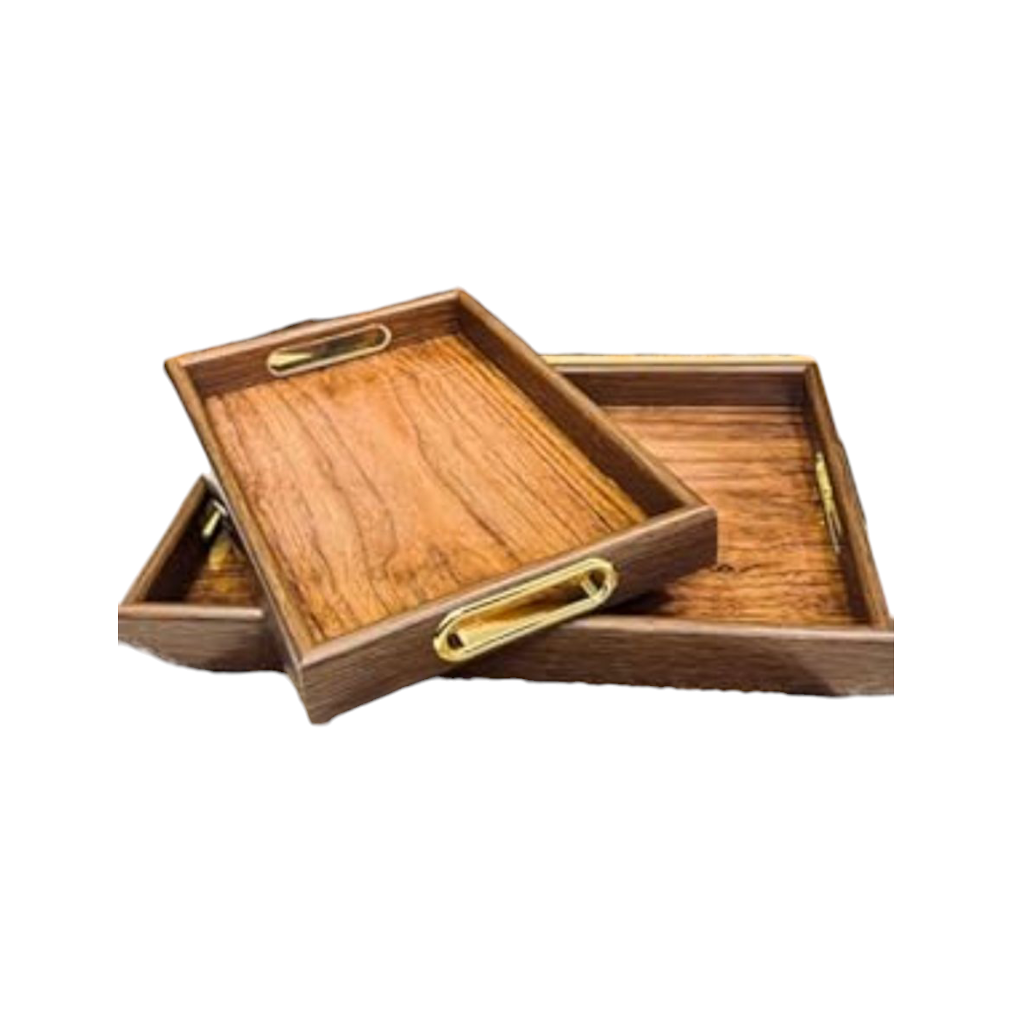 Rectangular Woodgrain Serving Tray with Gold Handles 34x23x4cm