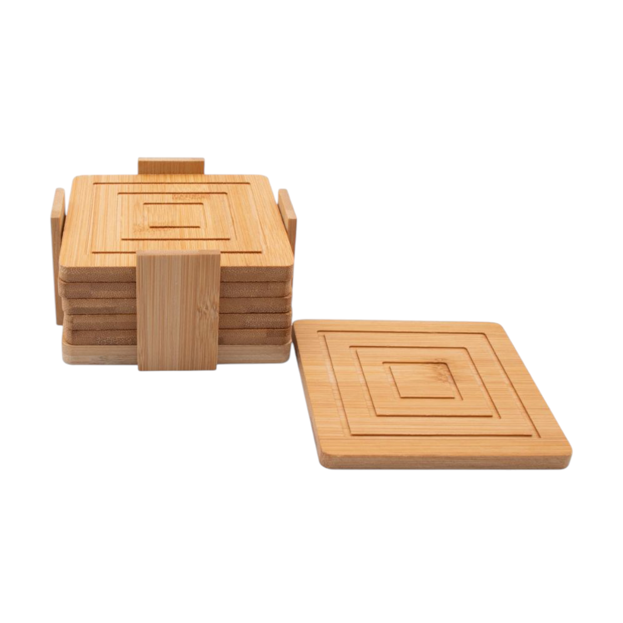 Regent Bamboo Square Coasters with Slots in Holder 6Pcs Set