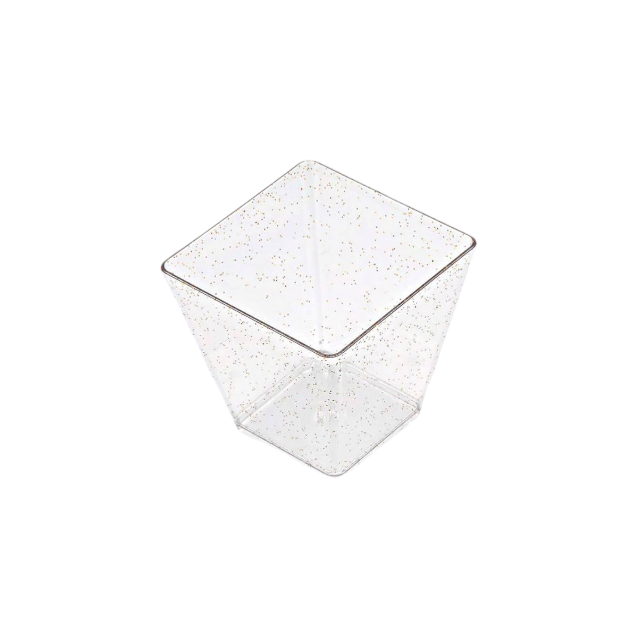 Acrylic Plastic Mini Square Gold Glitter Parfait Reusable Dessert Cups 60ml 10Pcs 5x2.8x4.5cm