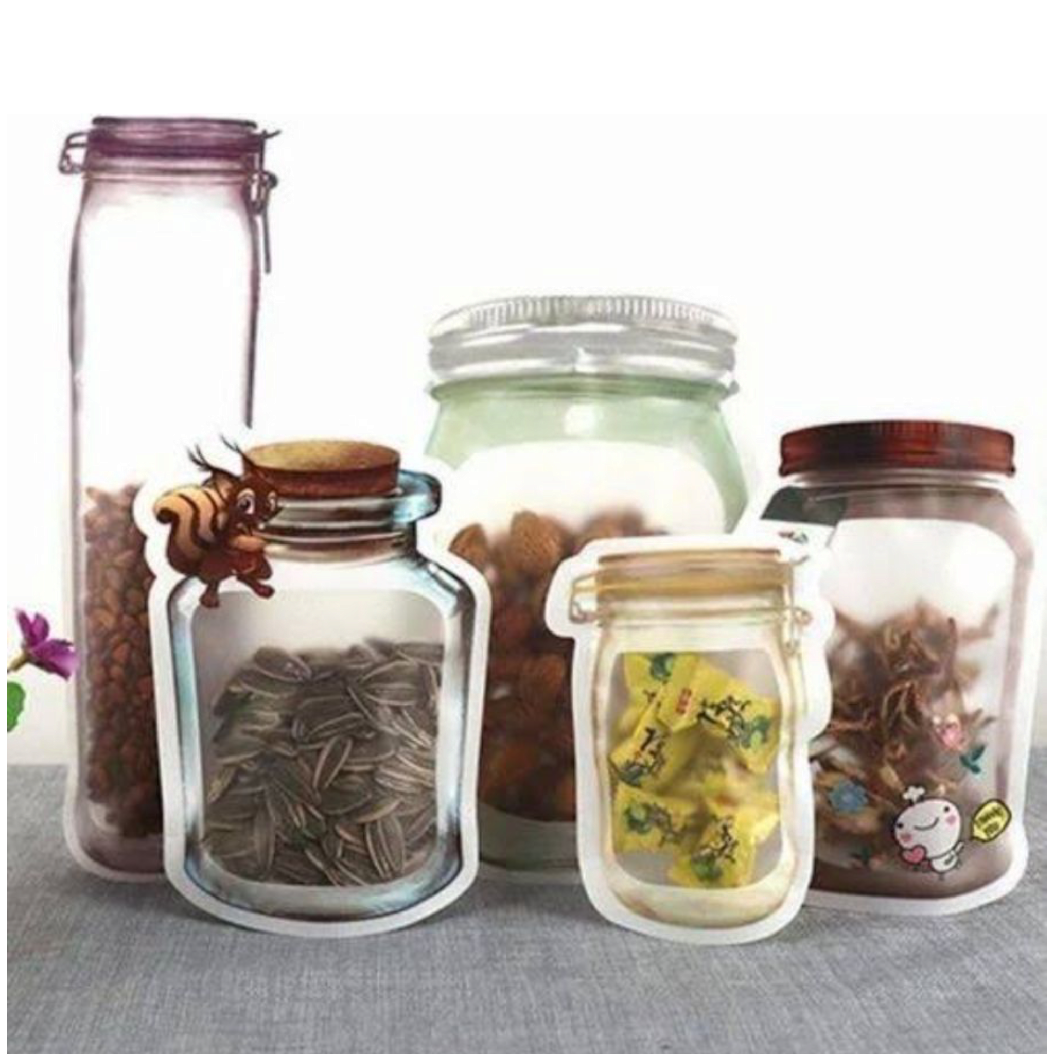 Pouch Bags Jar Shape 16.8x24.8cm Flat lay Food Saver Storage Zipper 12pack