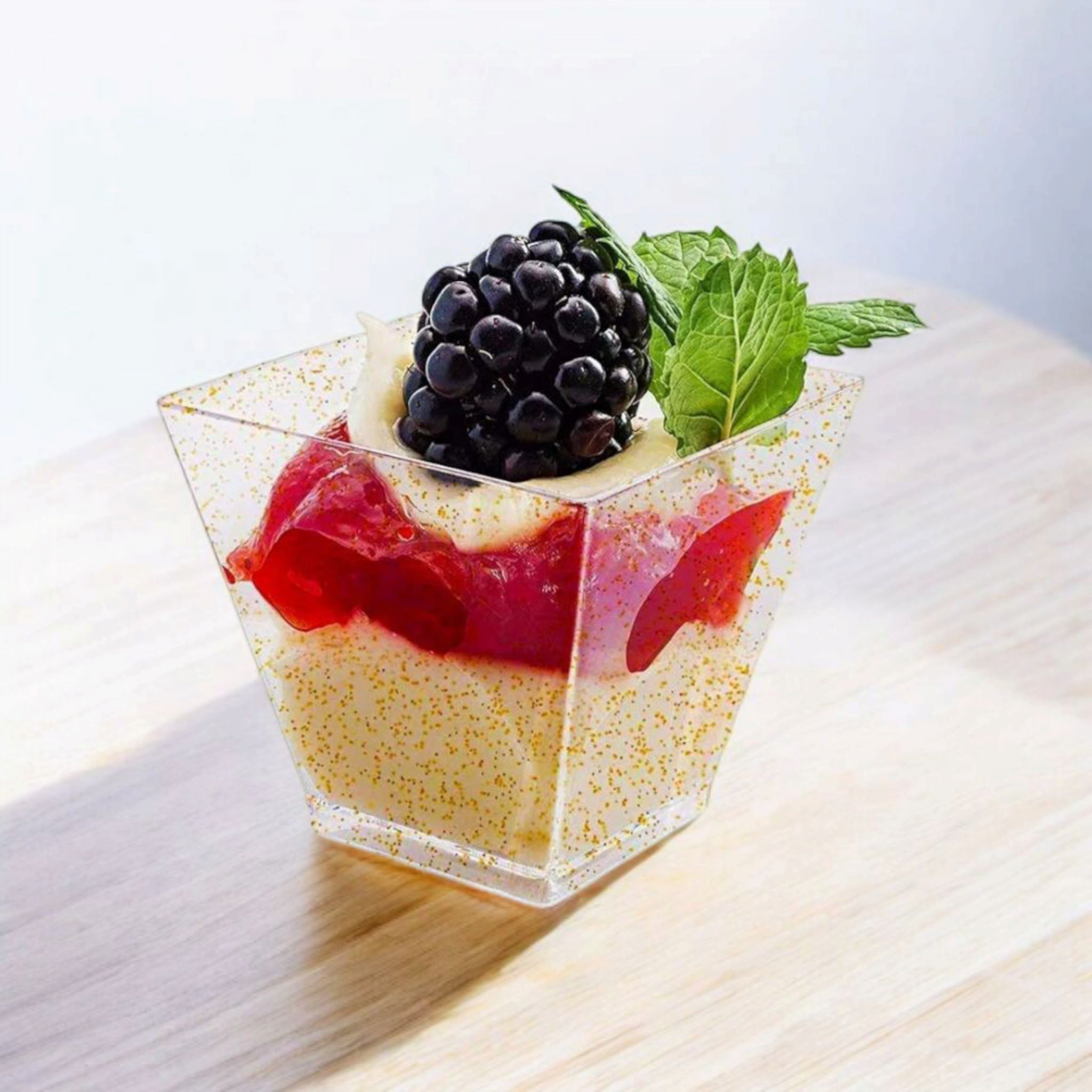 Acrylic Plastic Mini Square Gold Glitter Parfait Reusable Dessert Cups 60ml 10Pcs 5x2.8x4.5cm