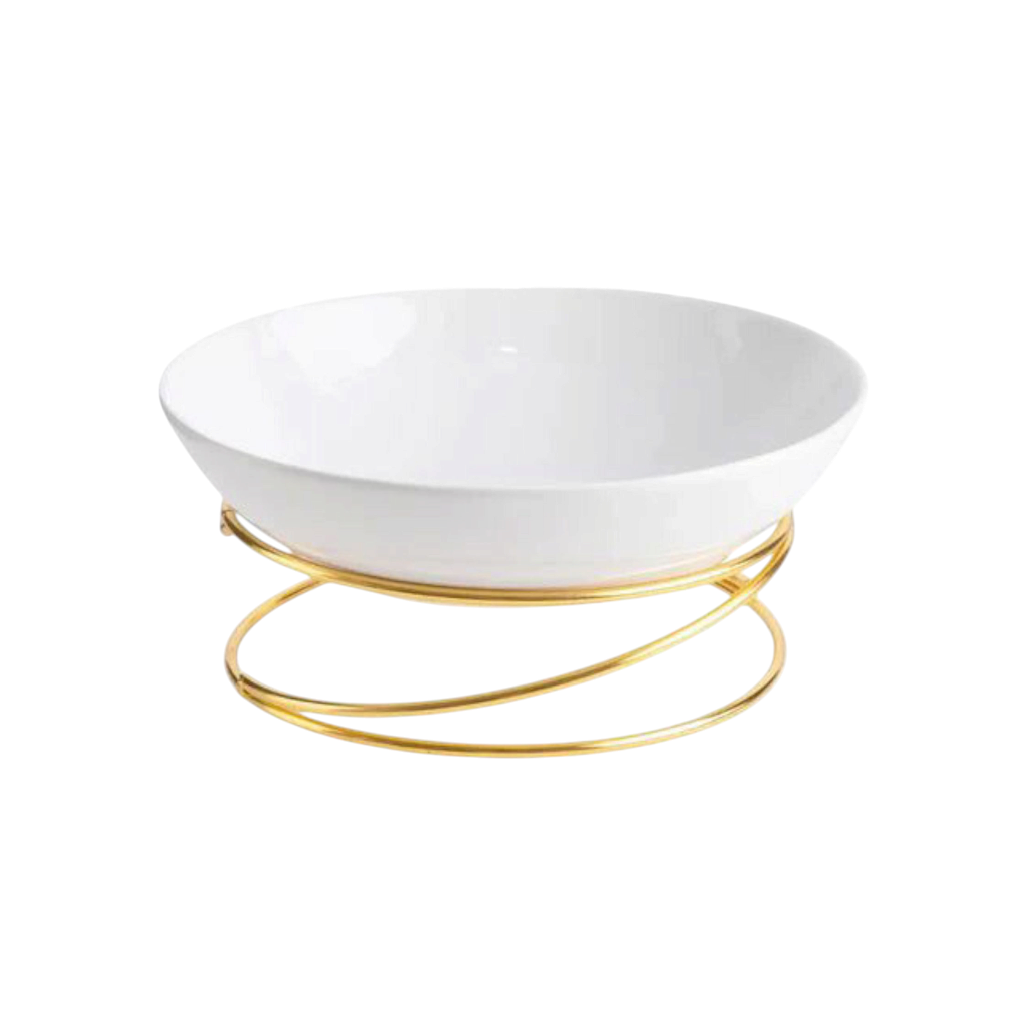 Ceramic Serving Bowl with Gold Round Spiral Stand 12.5Inch