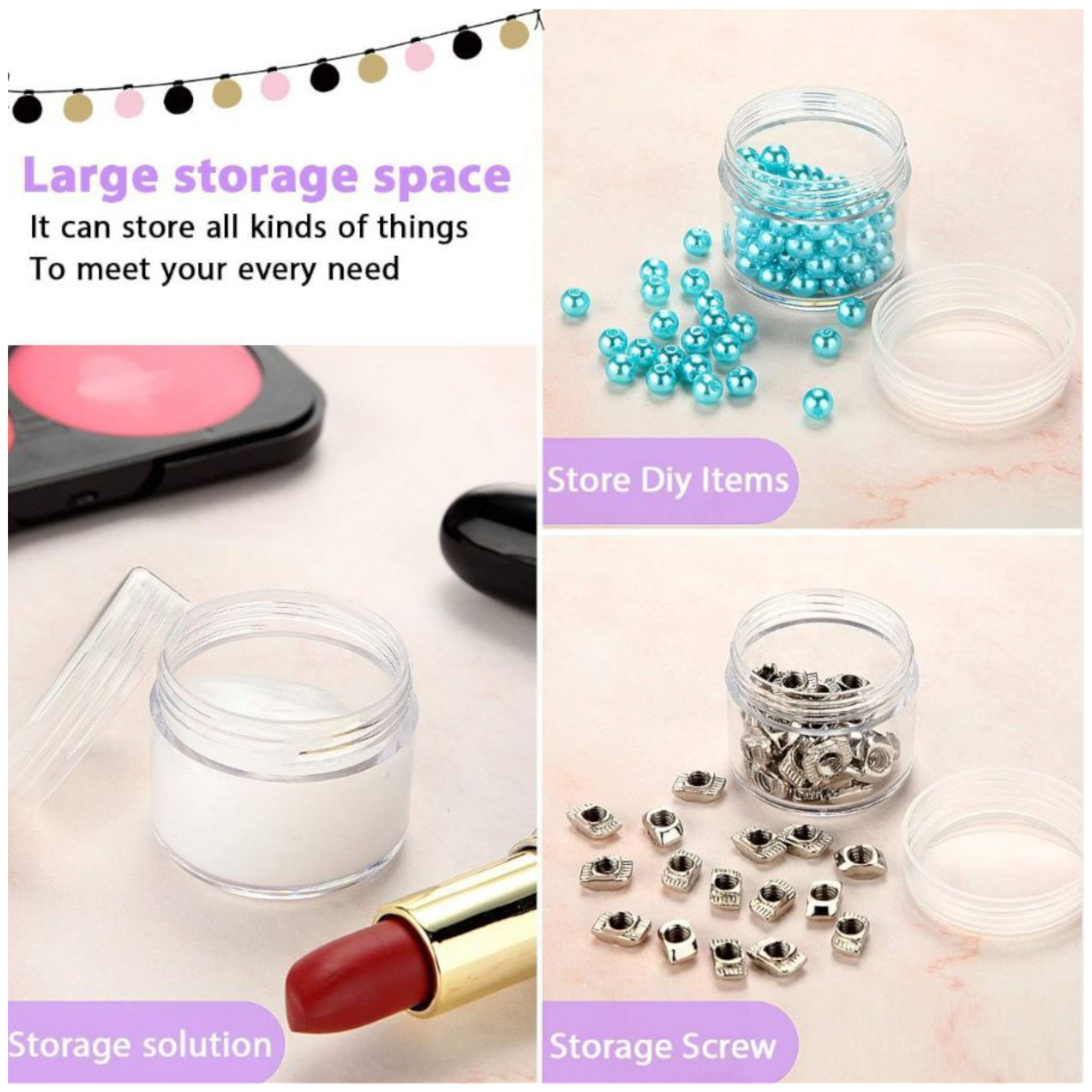 15g Acrylic Cosmetic Container Plastic Jar with Lid Crystal Clear 3.5x2.6cm