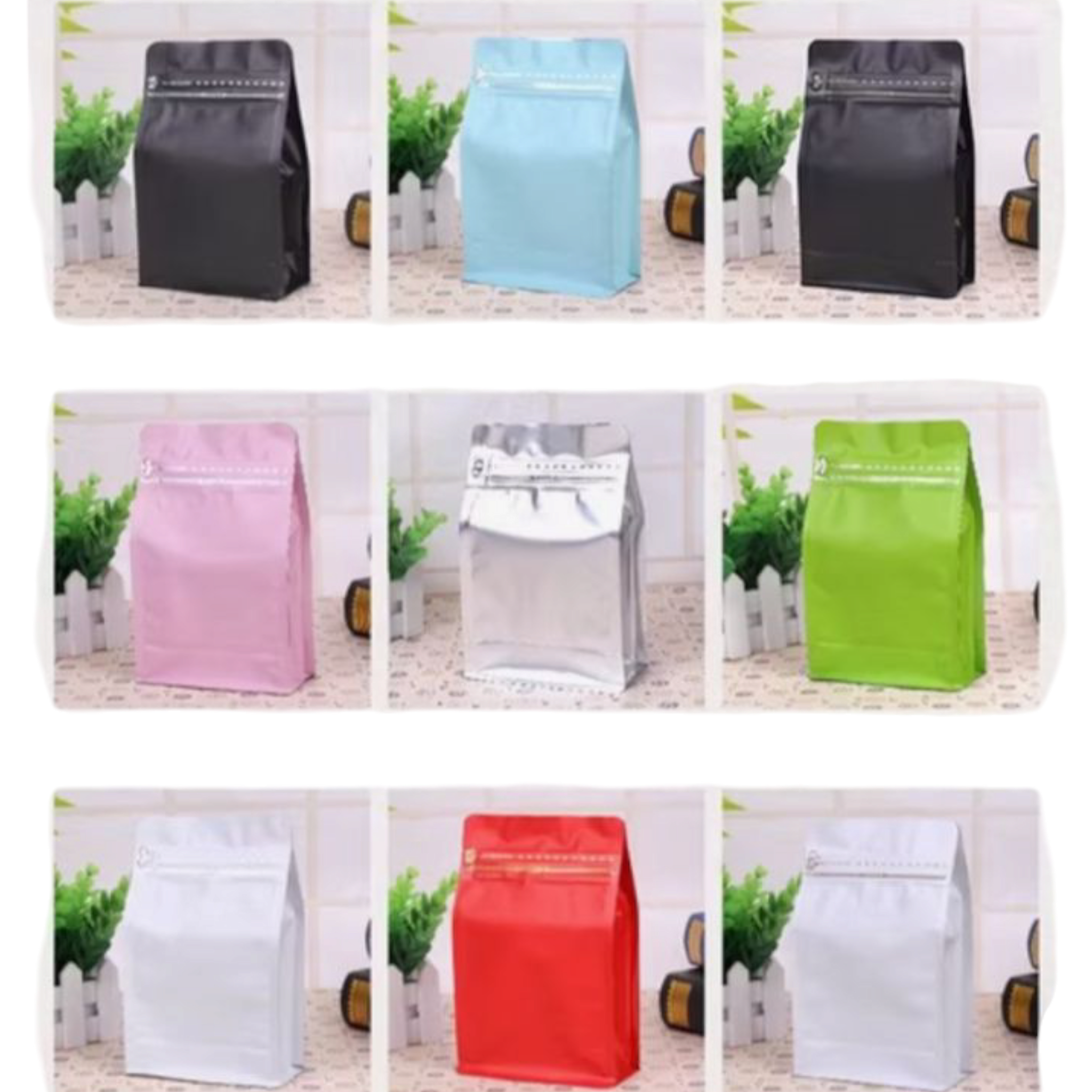 Aluminium Metalized Stand-up Coffee Bean Pouch Bag Reusable - Side Gusset Flat Bottom with Pull-tab & Side Window 10Pack