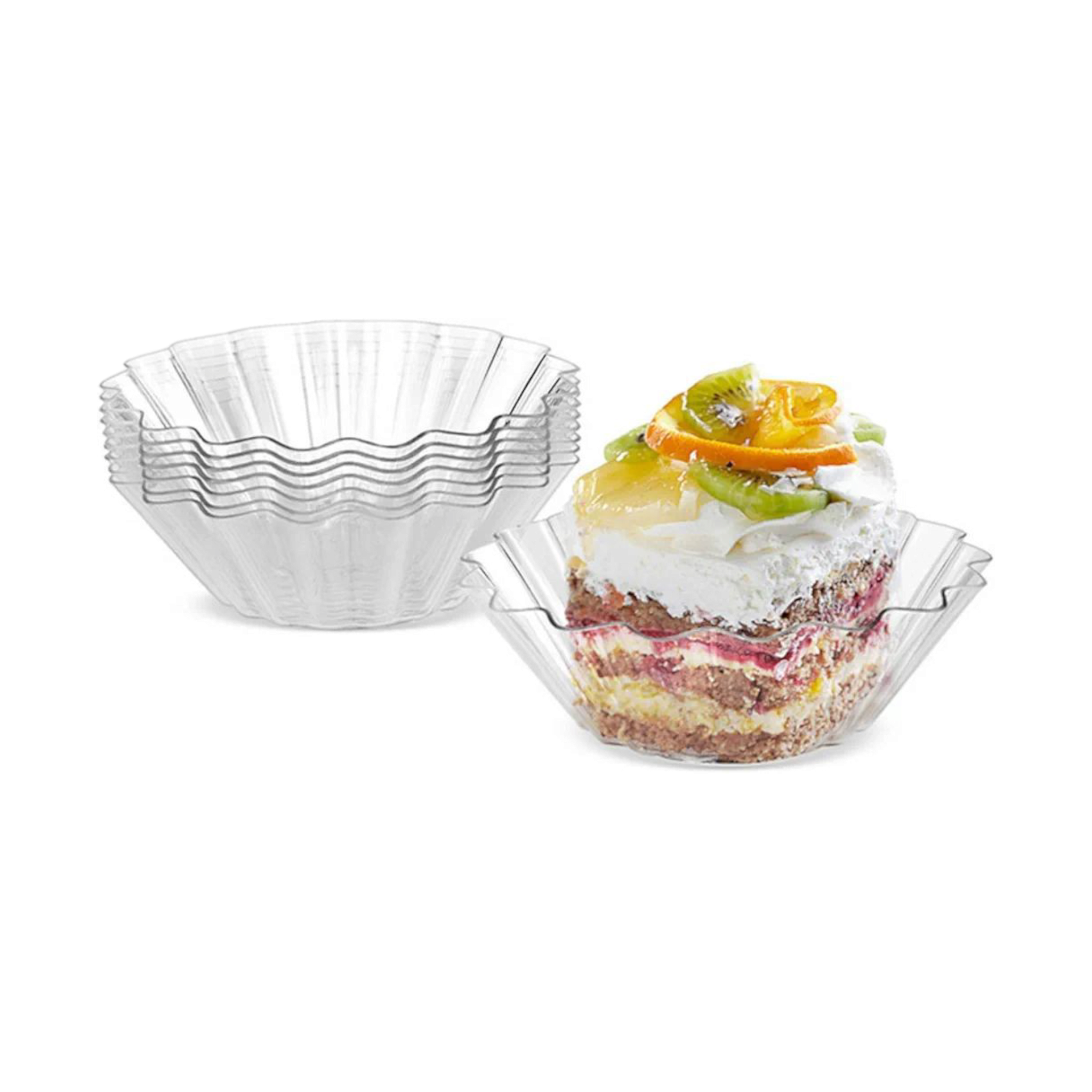 Acrylic Plastic Mini Fan Flair Scalloped Dessert Dish 42ml 10Pcs 7x3.9x2cm