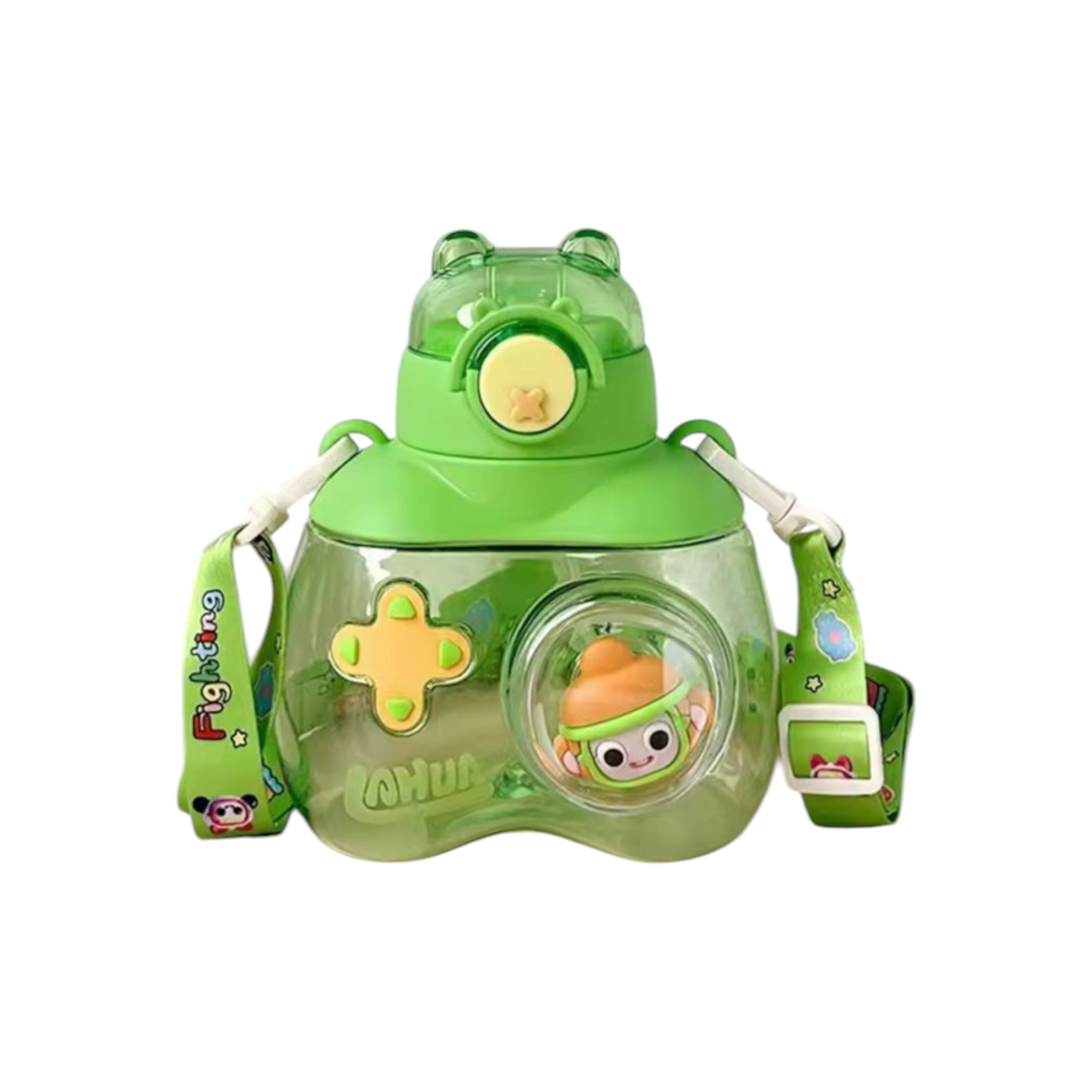 3D Bear Water Bottle 750ml with Straw & Carry Strap