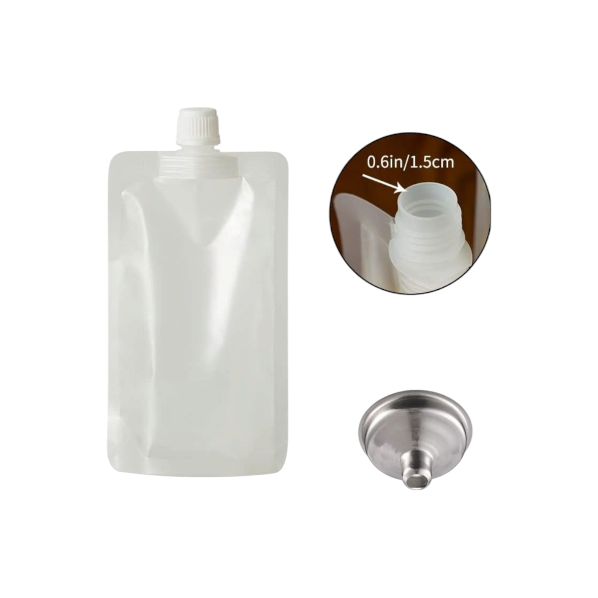 Stand-Up Drink Pouch Bag 500ml Clear with Spout 13x19x3.5cm 100mic Resealable Beverage Packaging