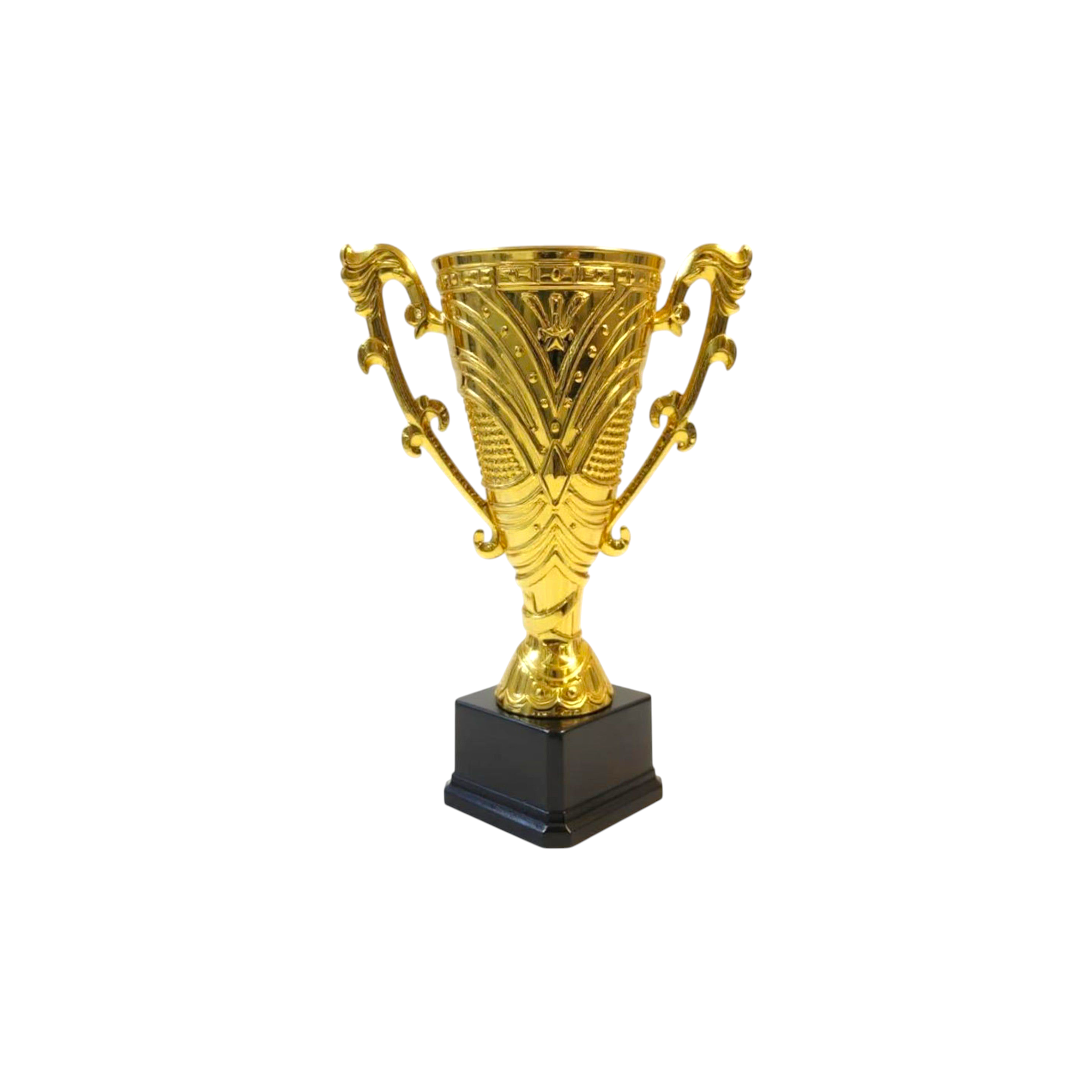 Gold Plastic Trophy With Medal and Black Base 27cm
