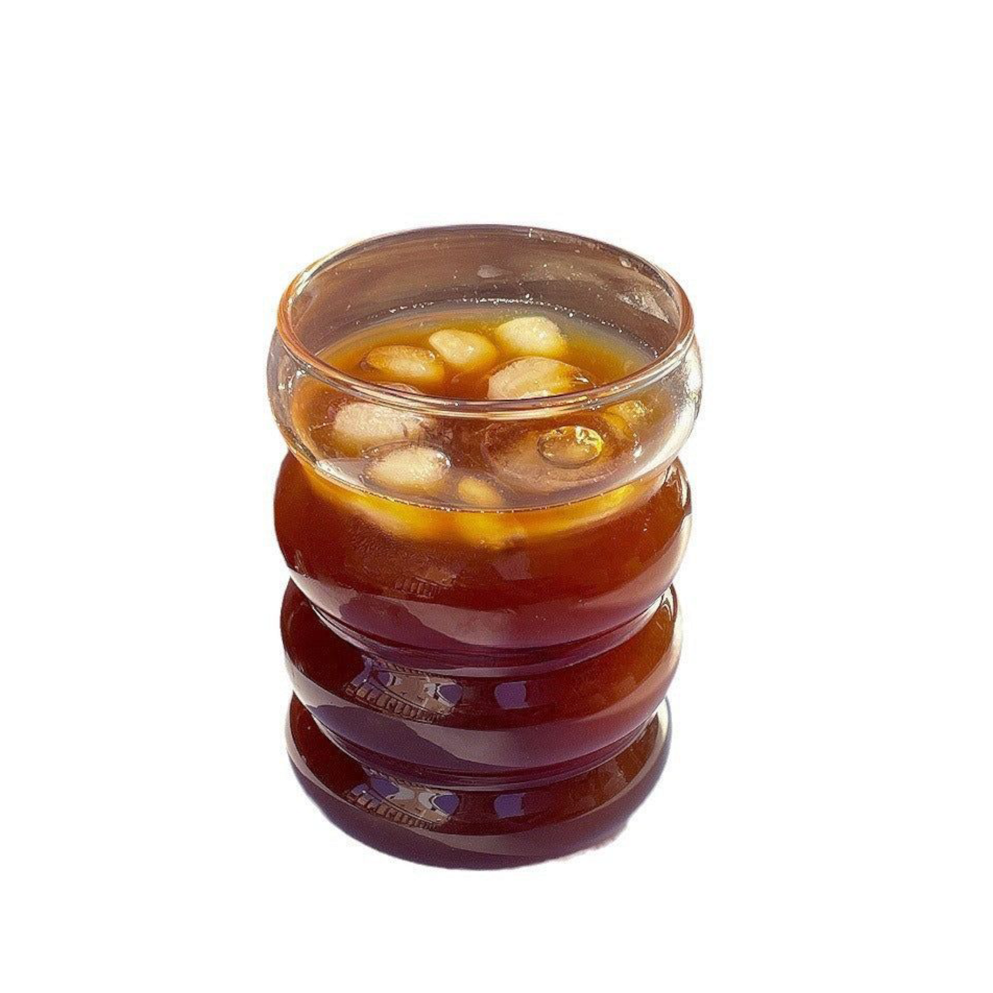 Glass Drinking Ribbed Cup 500ml with Bamboo Lid & Curved Straw 7x15cm