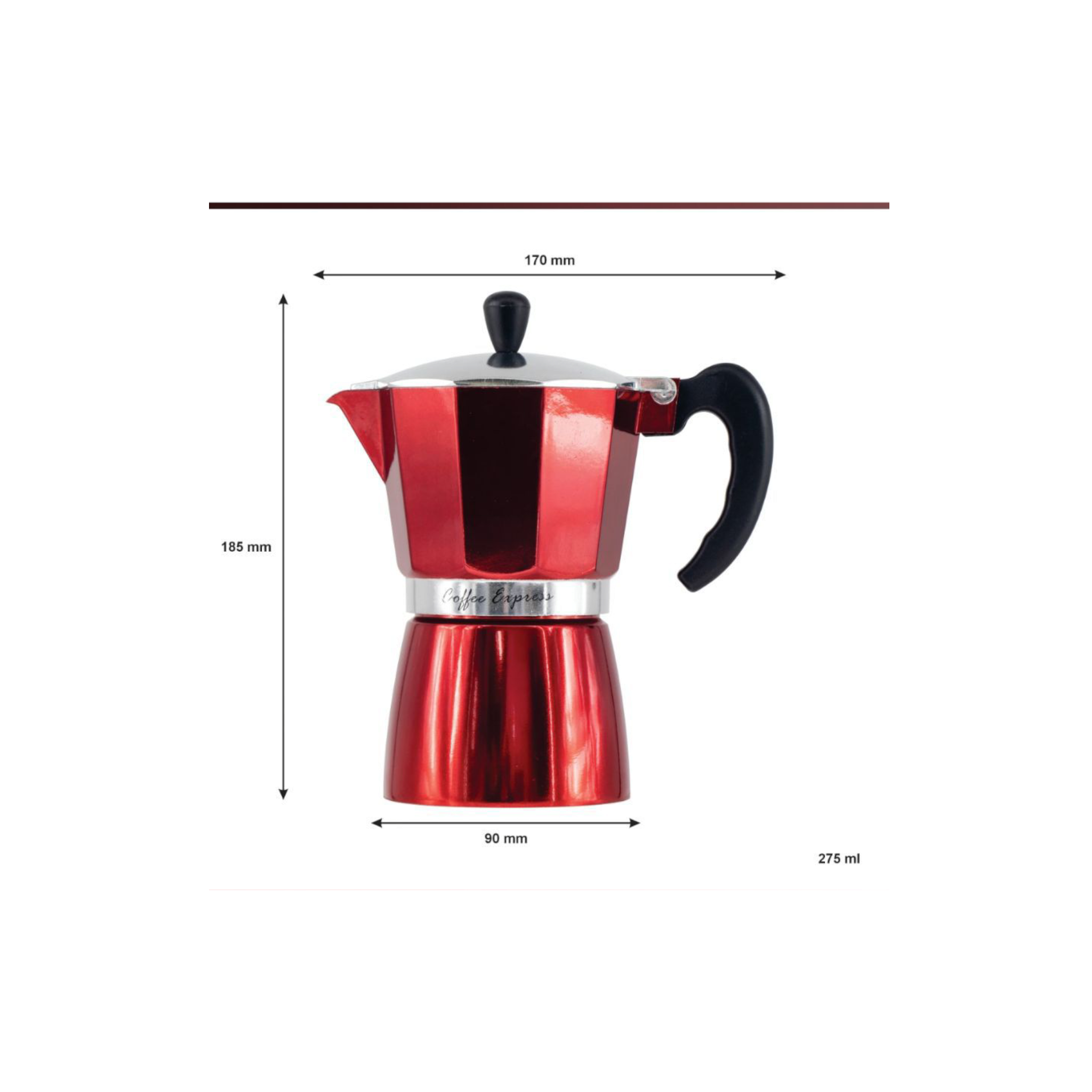 Regent 257ml Espresso Coffee Maker Pot Aluminium 2-Tone Red & Silver 6-Cup 41421