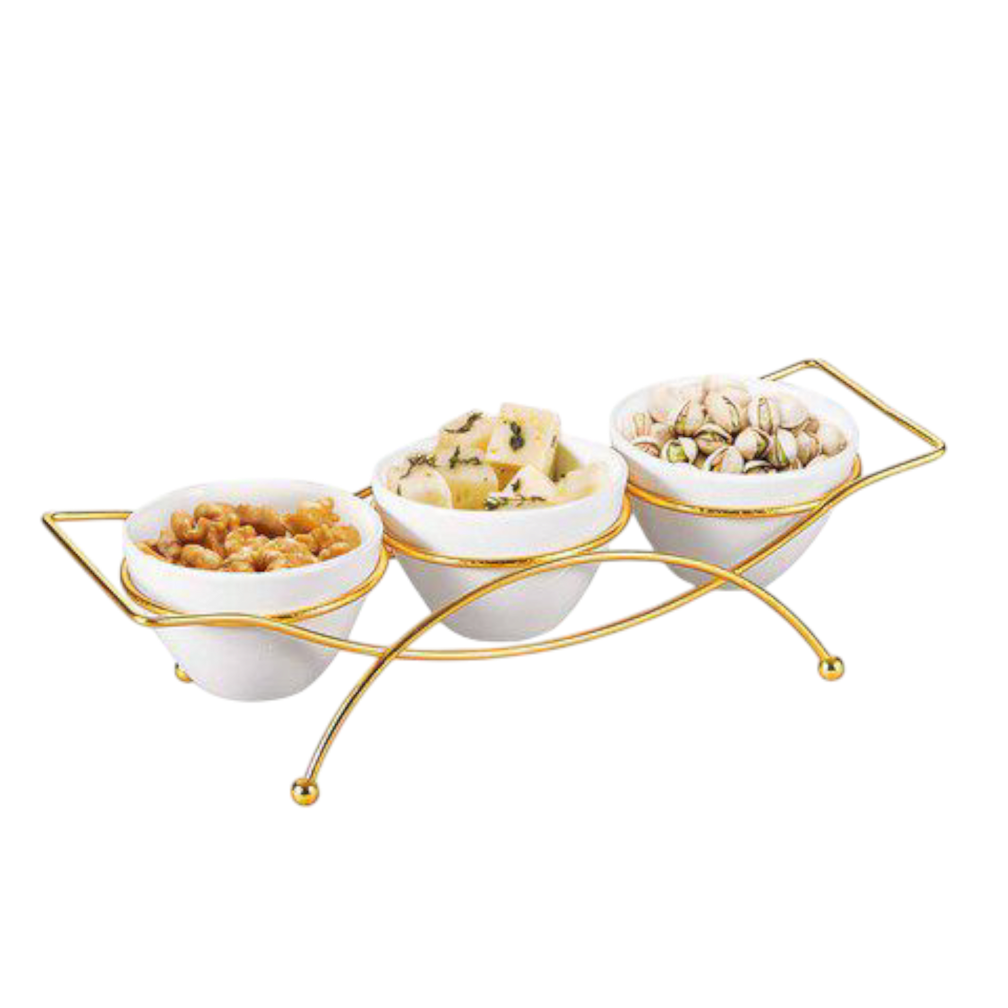 Ceramic Serving Bowl 3pc Set with Gold Stand