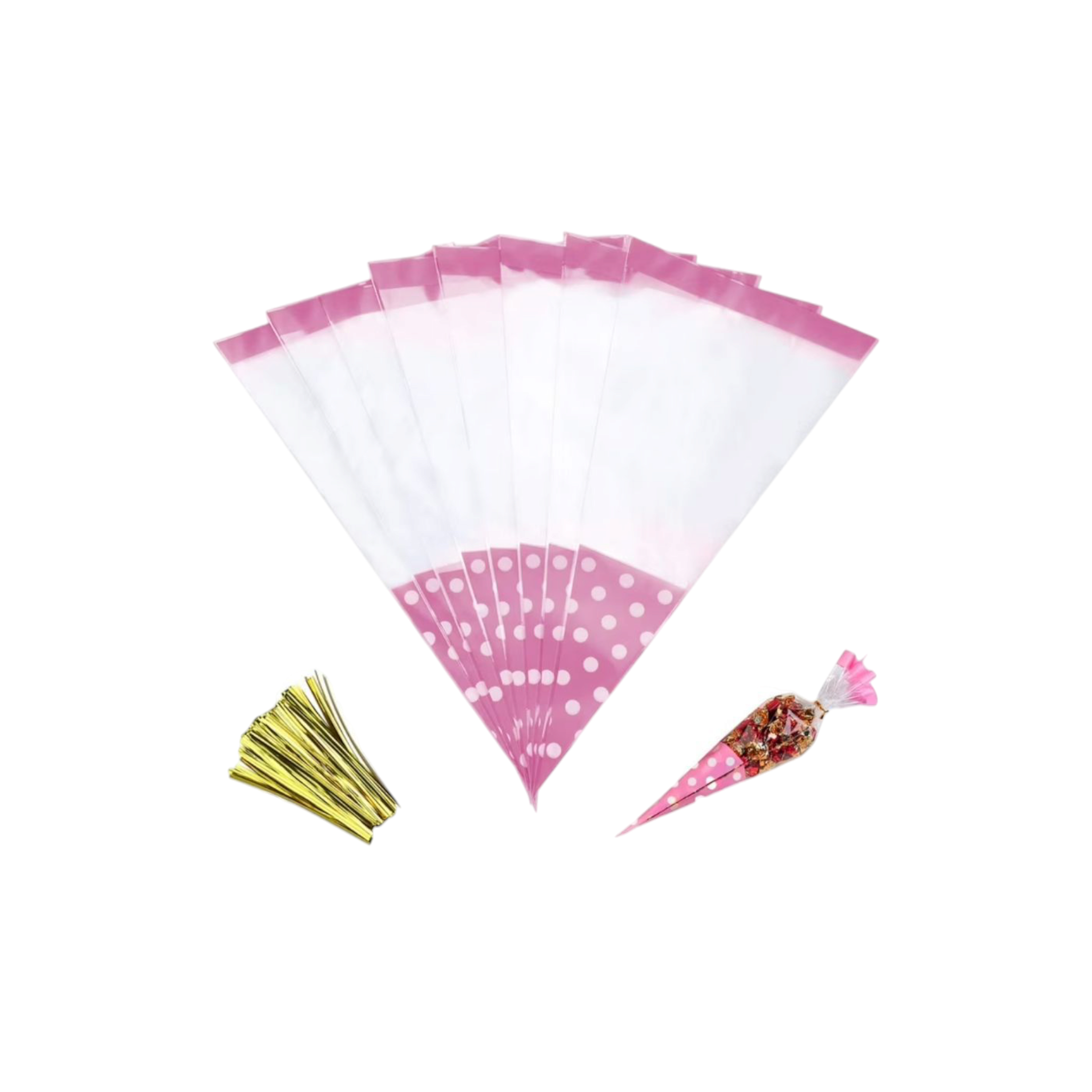 Cellophane Polka Dot Piping Bags with Ties 18x37cm 100pcs