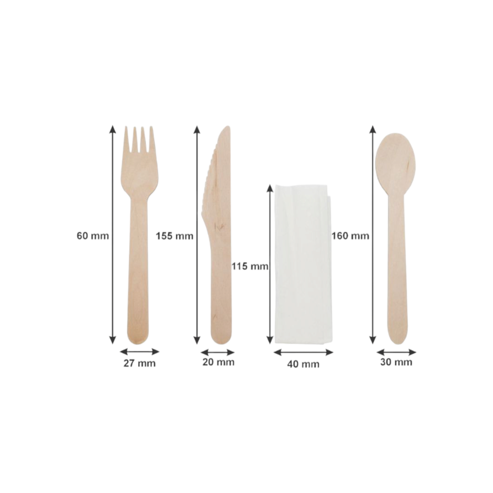 Regent Disposable Wooden Cutlery Knife-Fork-Spoon & Napkin Set 10pack