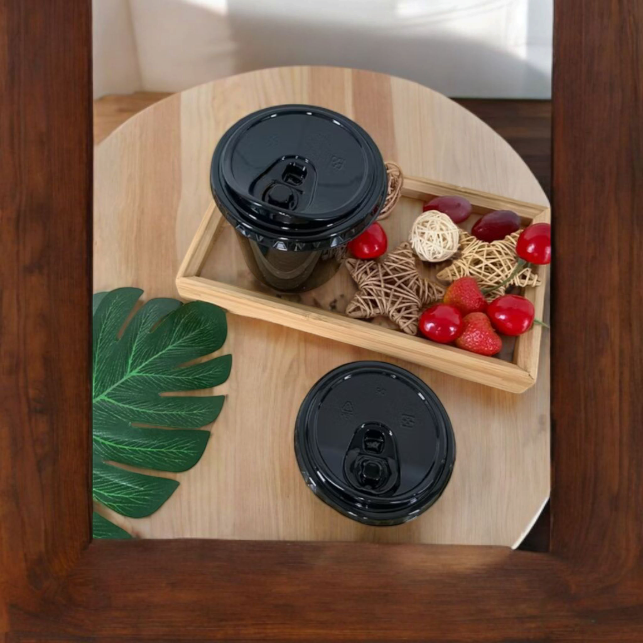 Disposable Sippy Cup Lid Transparent PLA Black 90mm 10pc