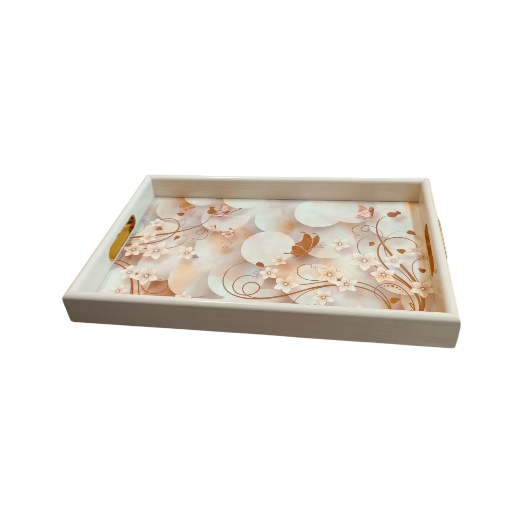 Rectangular Cream Acrylic Tray with Flower Design