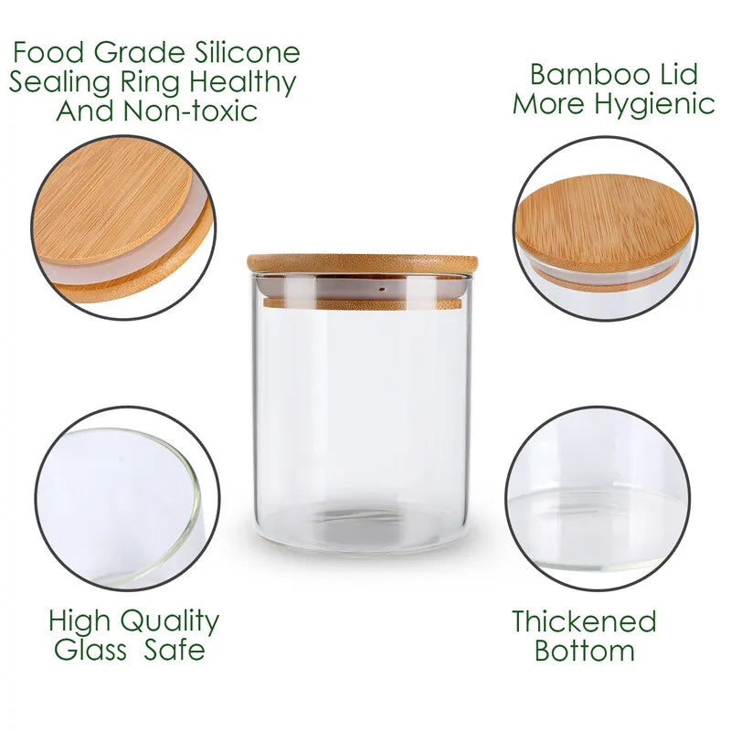 Borosilicate Glass Canister Storage Jar Round with Wooden Lid