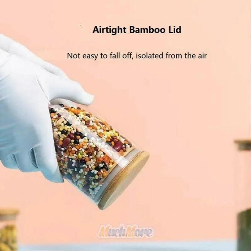 Borosilicate Glass Canister Storage Jar Round with Wooden Lid