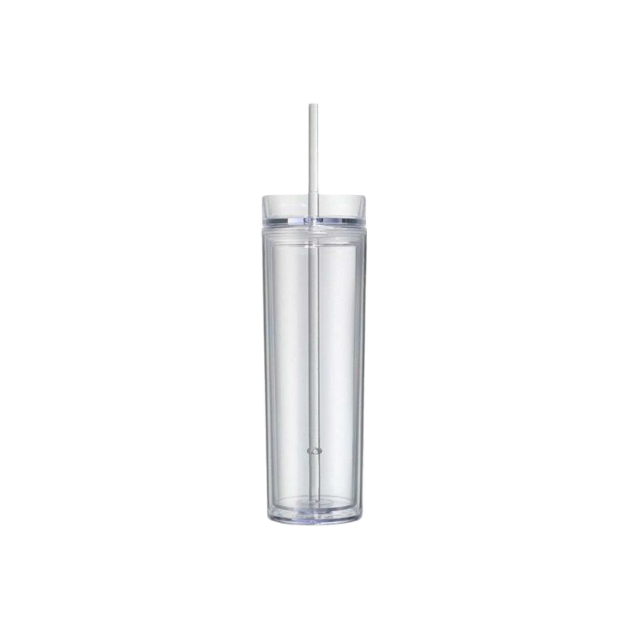 Skinny Drinking Tumbler 473ml Acrylic Transparent Color 7x21cm Reusable with Lid & Straw