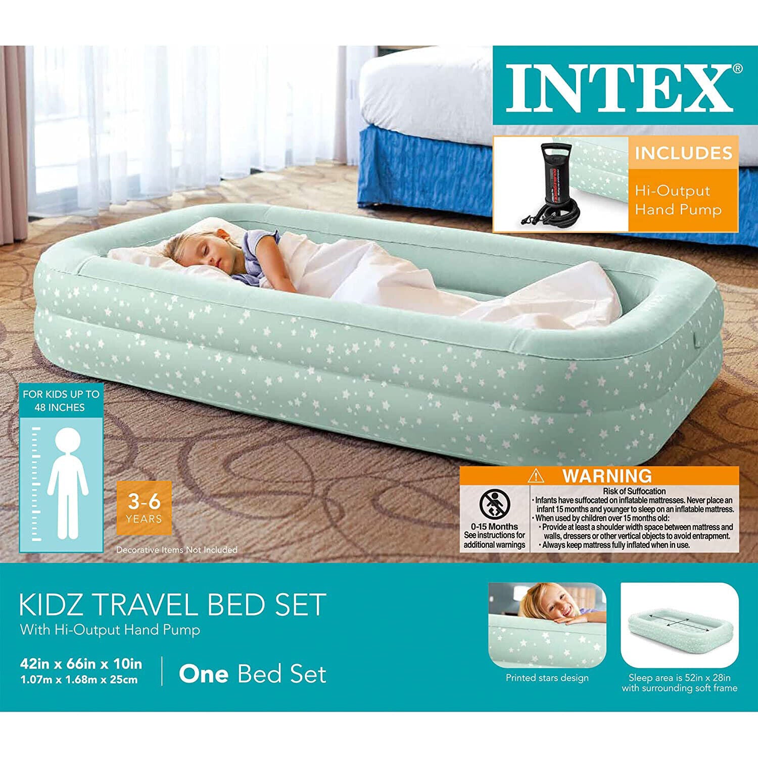 Intex Kidz Travel Air Bed with Pump Light Aqua