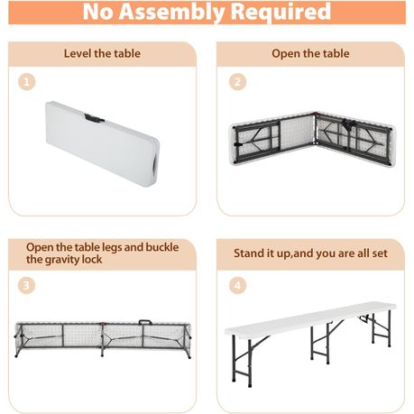 1.8m Folding Trestle Plastic Bench 6ft White