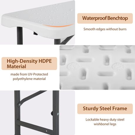 1.8m Folding Trestle Plastic Bench 6ft White