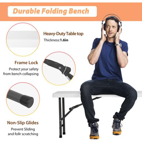 1.8m Folding Trestle Plastic Bench 6ft White