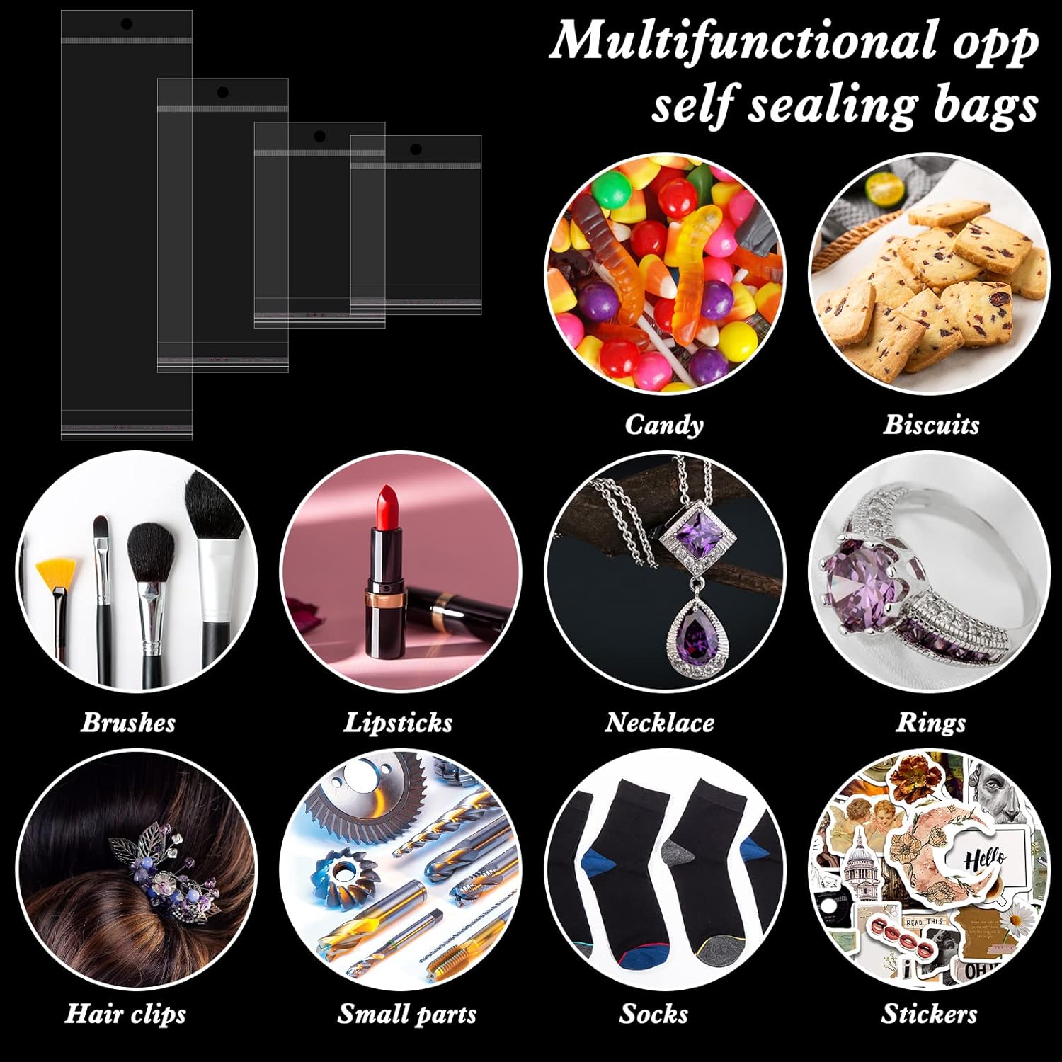 Polyprop Cellophane SelfSeal Bags 9x15cm Punch Hanging Hole 100pack