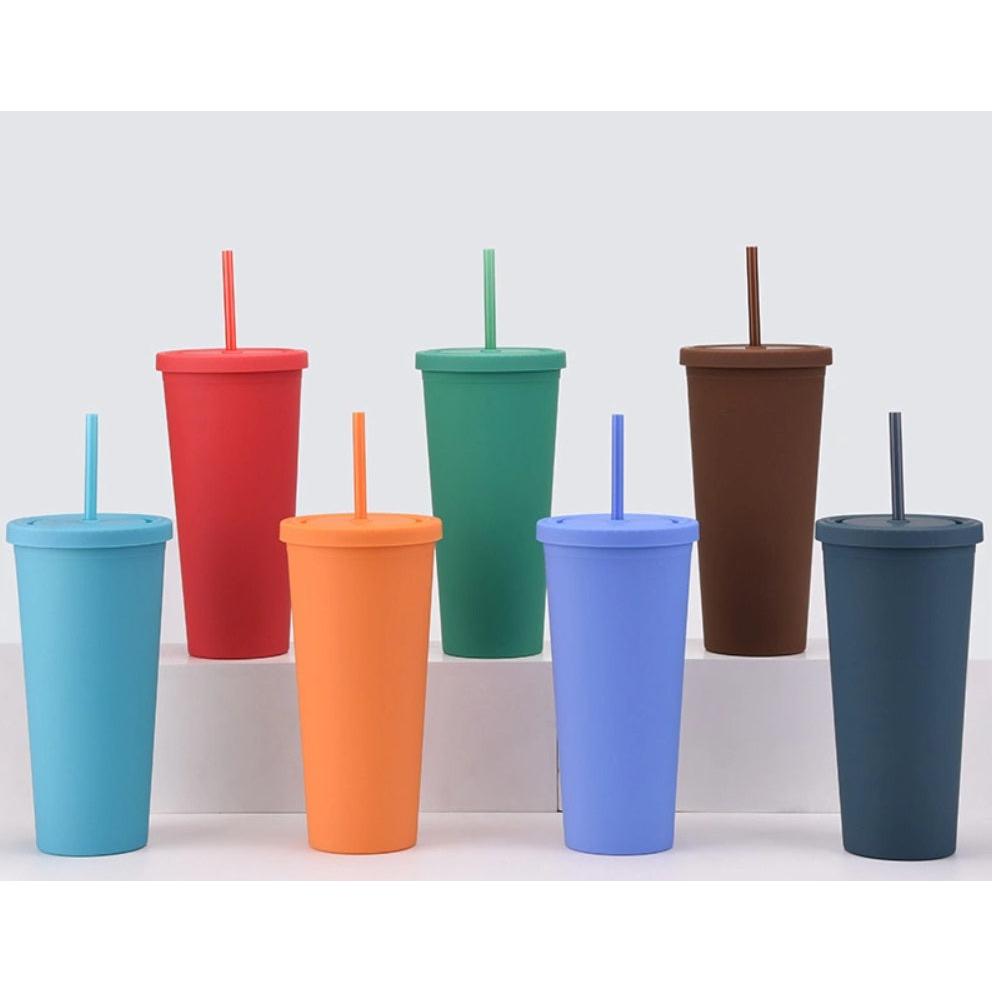 Acrylic Drinking Tumbler 450ml Solid Colored Matte Finish Cup & Straw