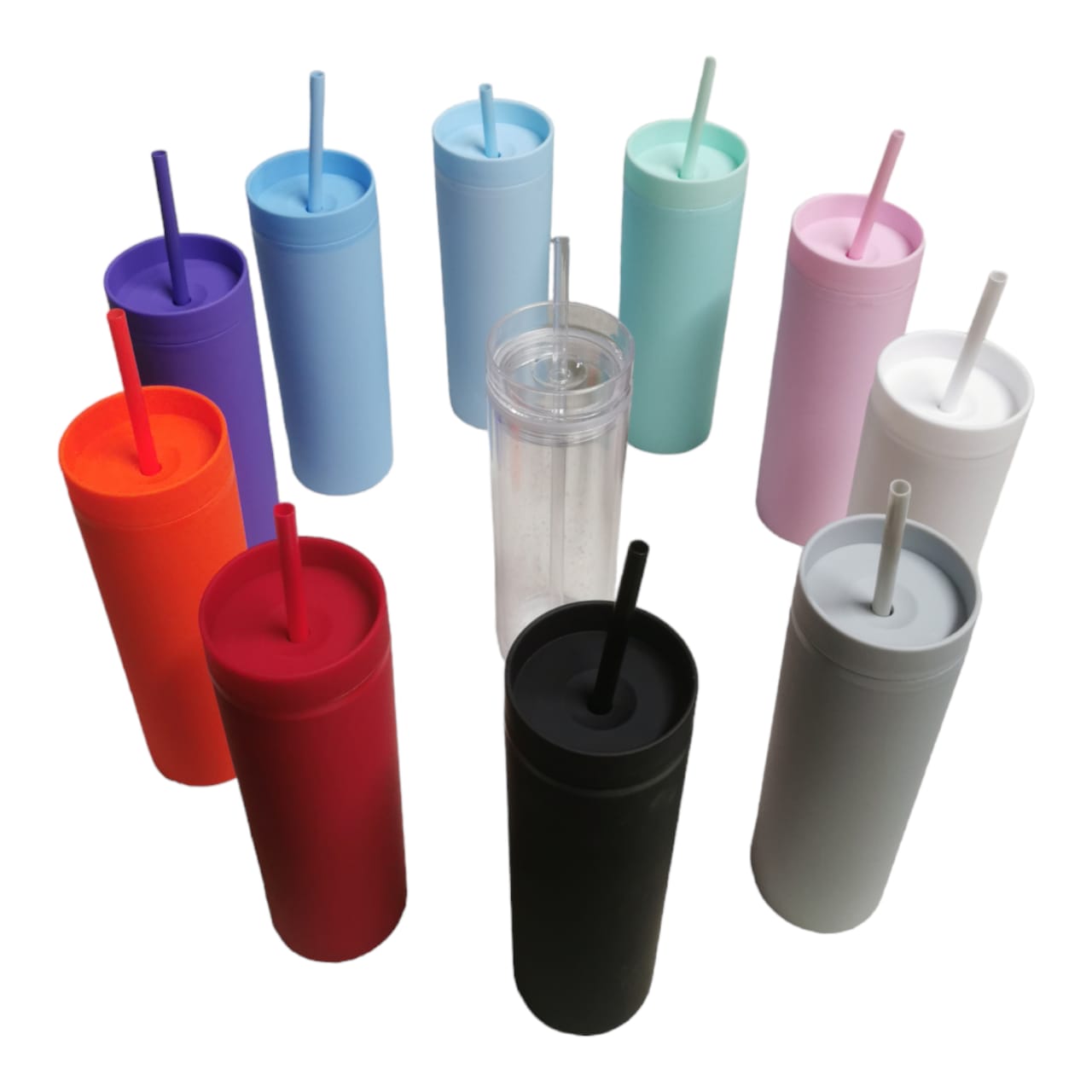 473ml Skinny Drinking Tumbler Acrylic Reusable with Lid and Straw