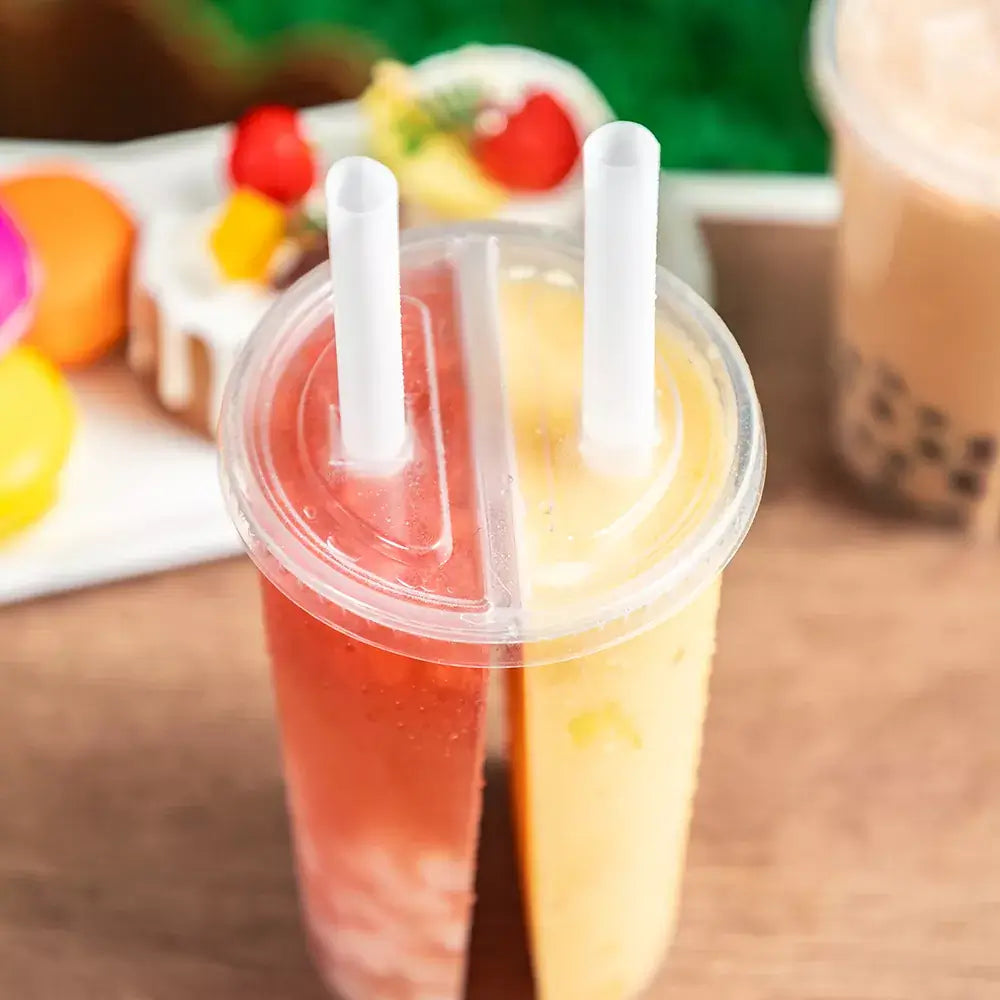 Double-Sided Split PP Plastic Cup 700ml Dual Flavor Beverage Drinking Tumbler with Disposable Lid