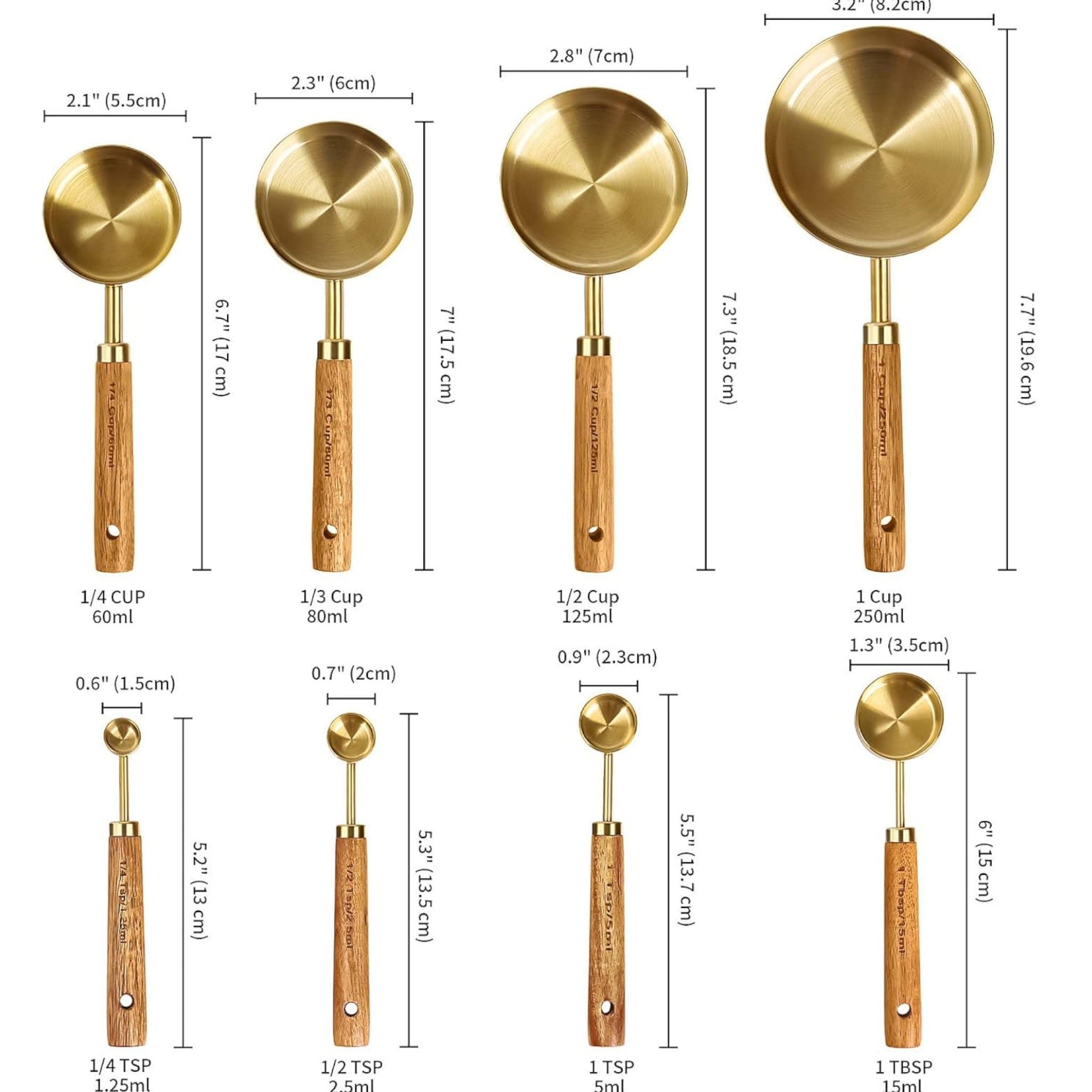 Salitanz Stainless Steel Measuring Spoon Gold 8 Piece Set