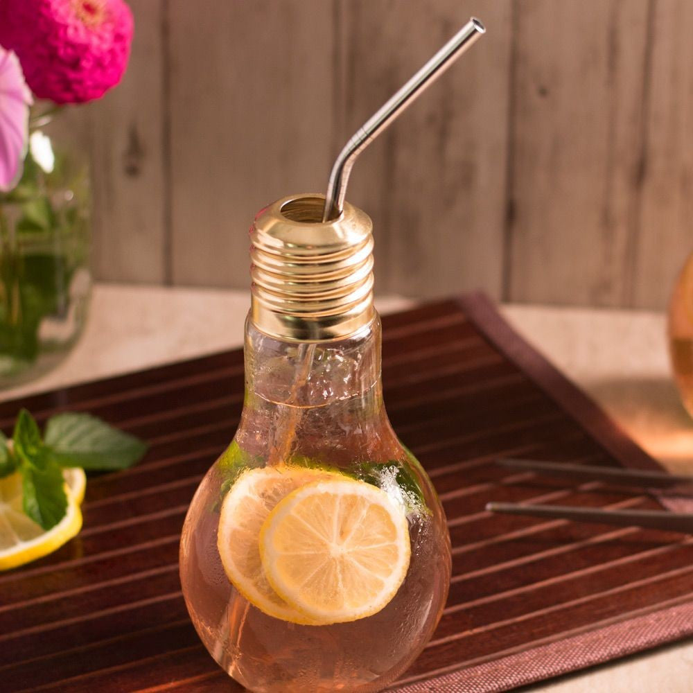 Glass Bulb Jar with Stainless Steel Straw In Box