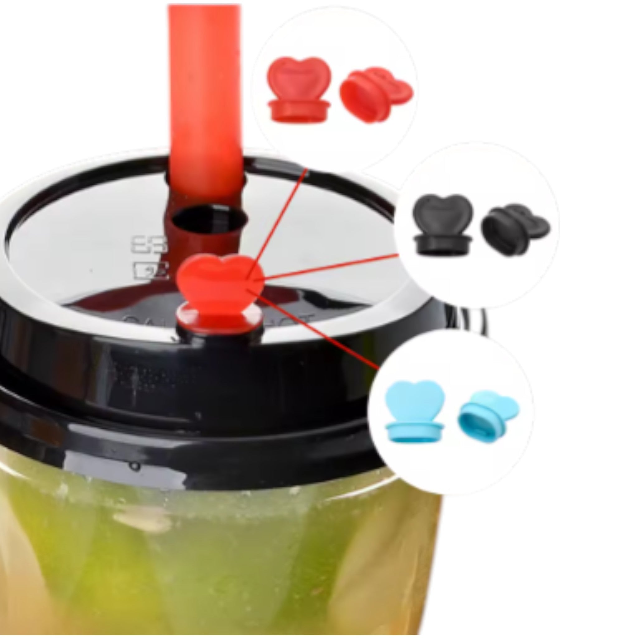 Coffee Cup Lids 90mm Disposable with Red Heart Stoppers 50pack