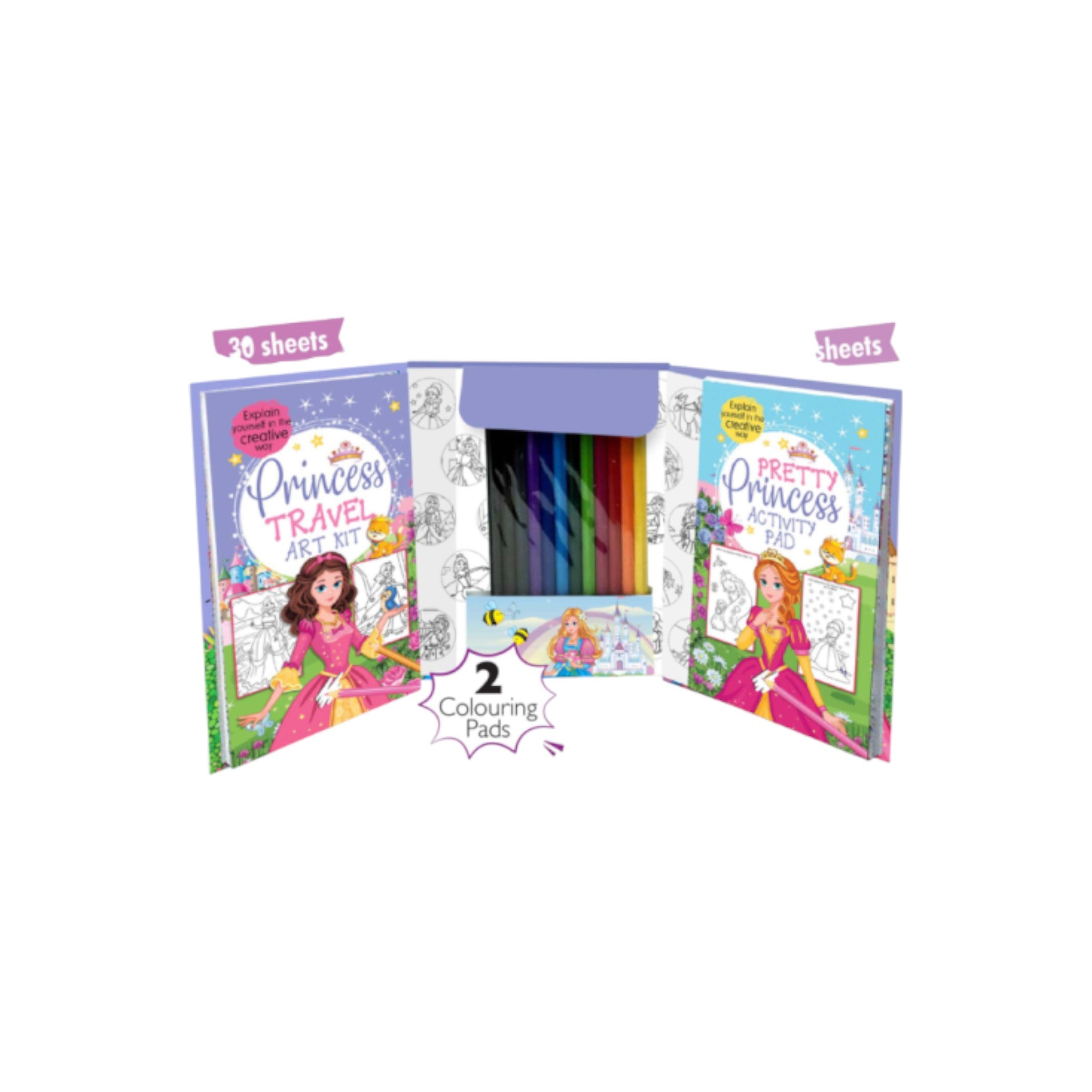 Princess Travel Coloring Activity Book with Coloured Pencils