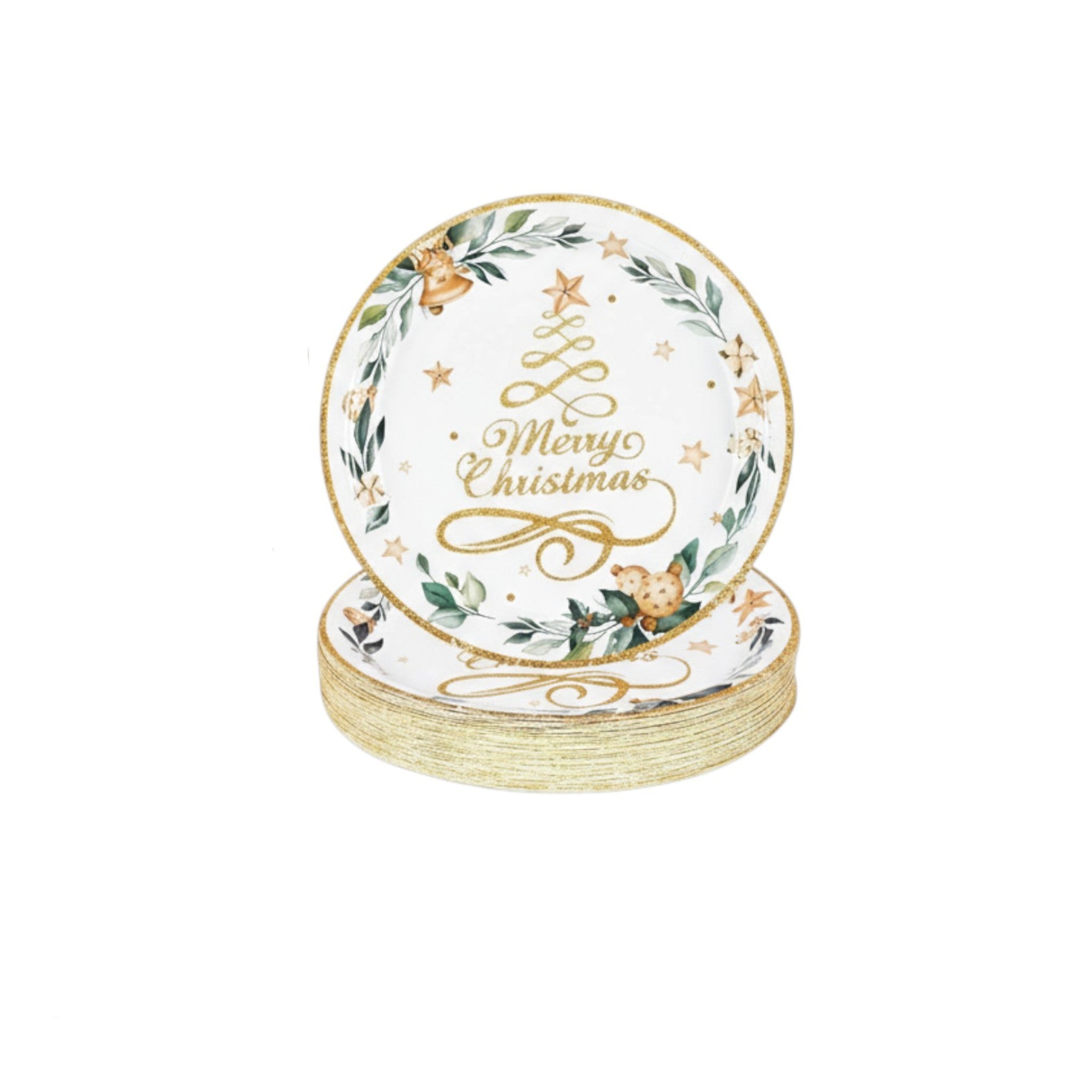 Disposable Party Paper Christmas Golden Tree Dinnerware Set