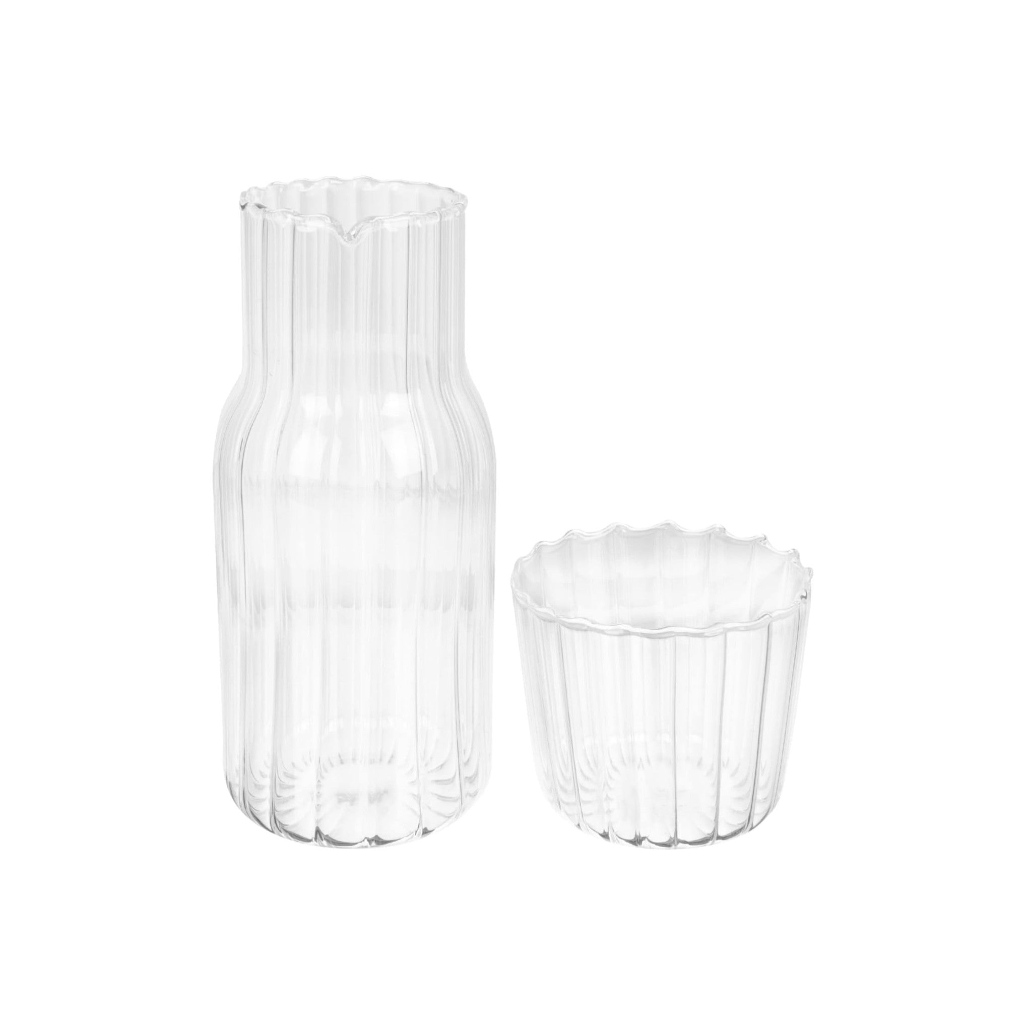 Premium Borosilicate Ribbed Glass Carafe with Matching Cup 2pc Set
