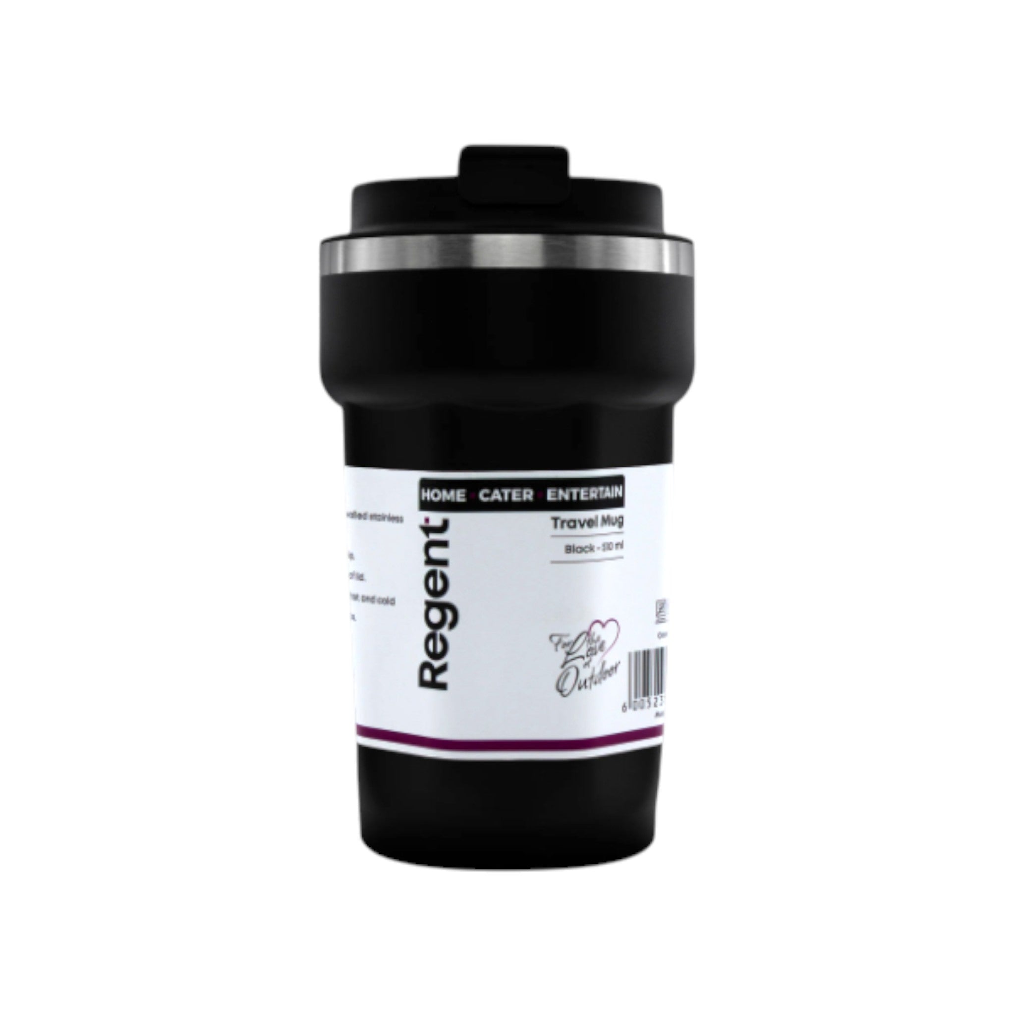 Regent Double Wall Stainless Steel Travel Mug Black 510ml