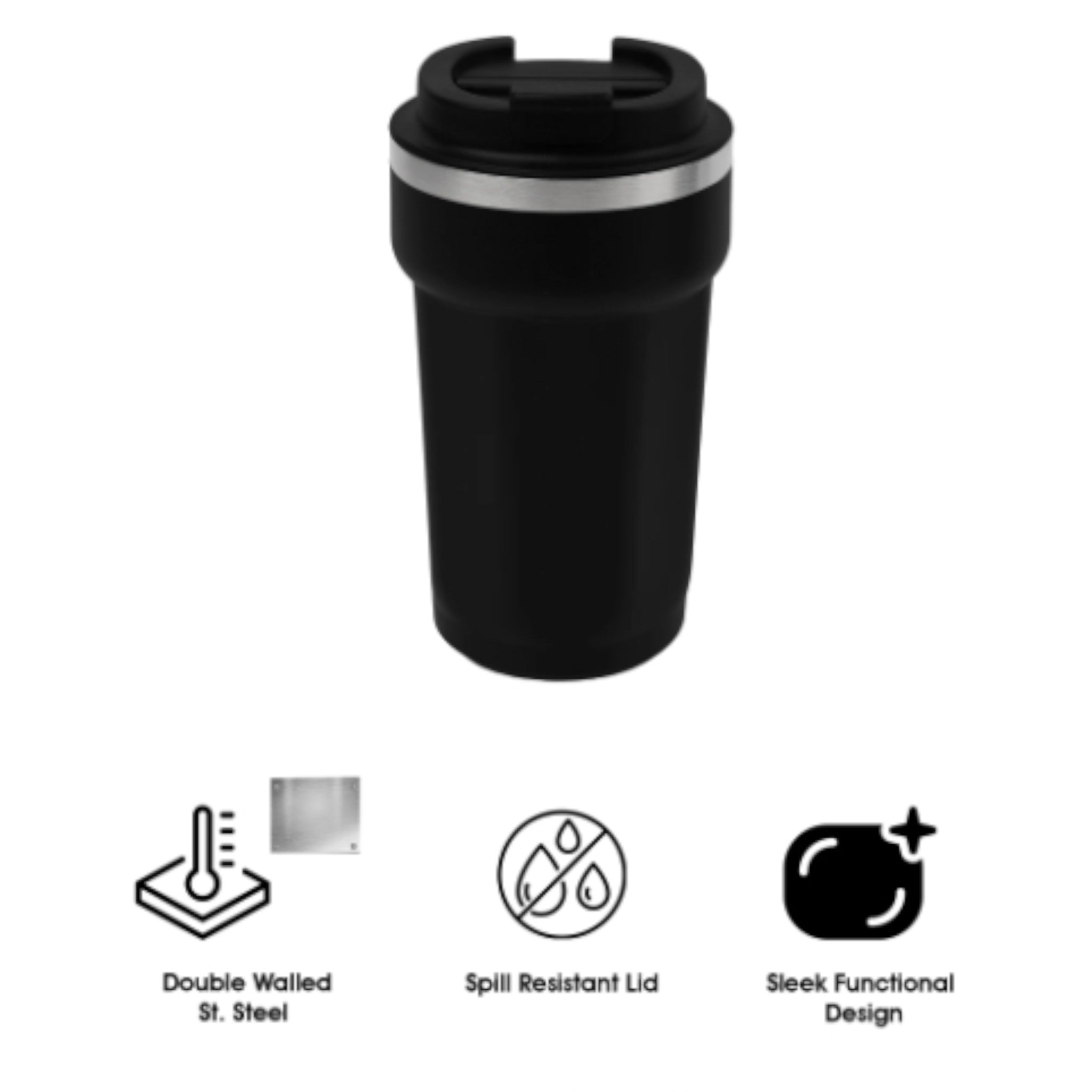 Regent Double Wall Stainless Steel Travel Mug Black 510ml