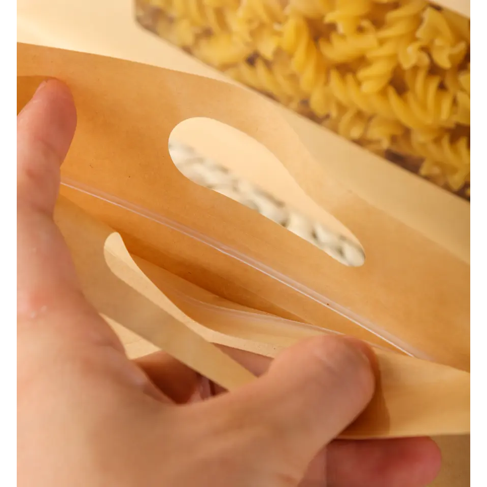 Kraft Stand up Pouch Party Treats Paper Bag Flat Bottom with Window & Handle