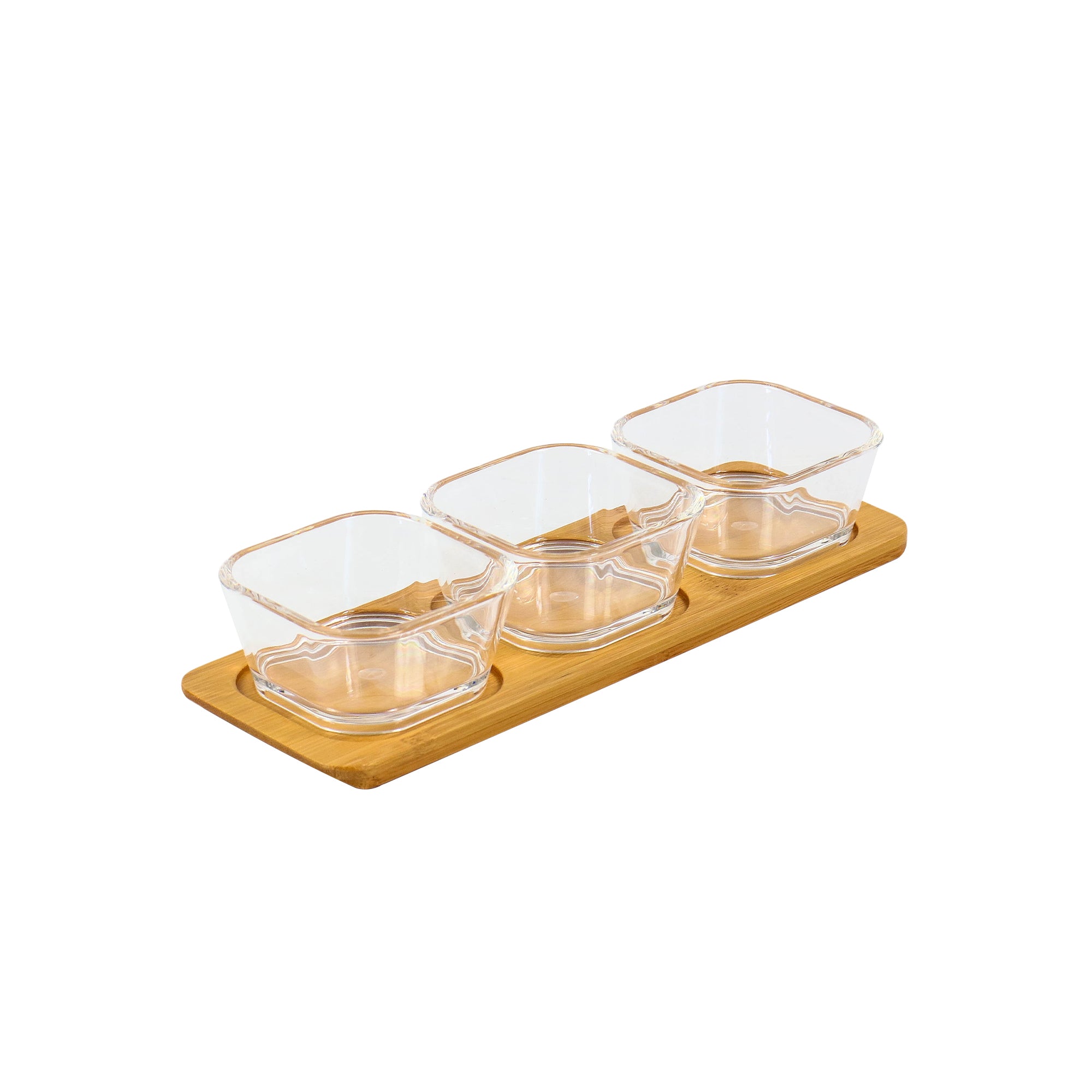 Aqua Acrylic 3pc Snack Bowl Set Bamboo Serving Tray 19612