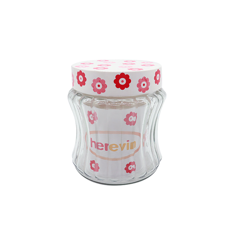Glass Jar 1L Floral Herevin Curved Ozz